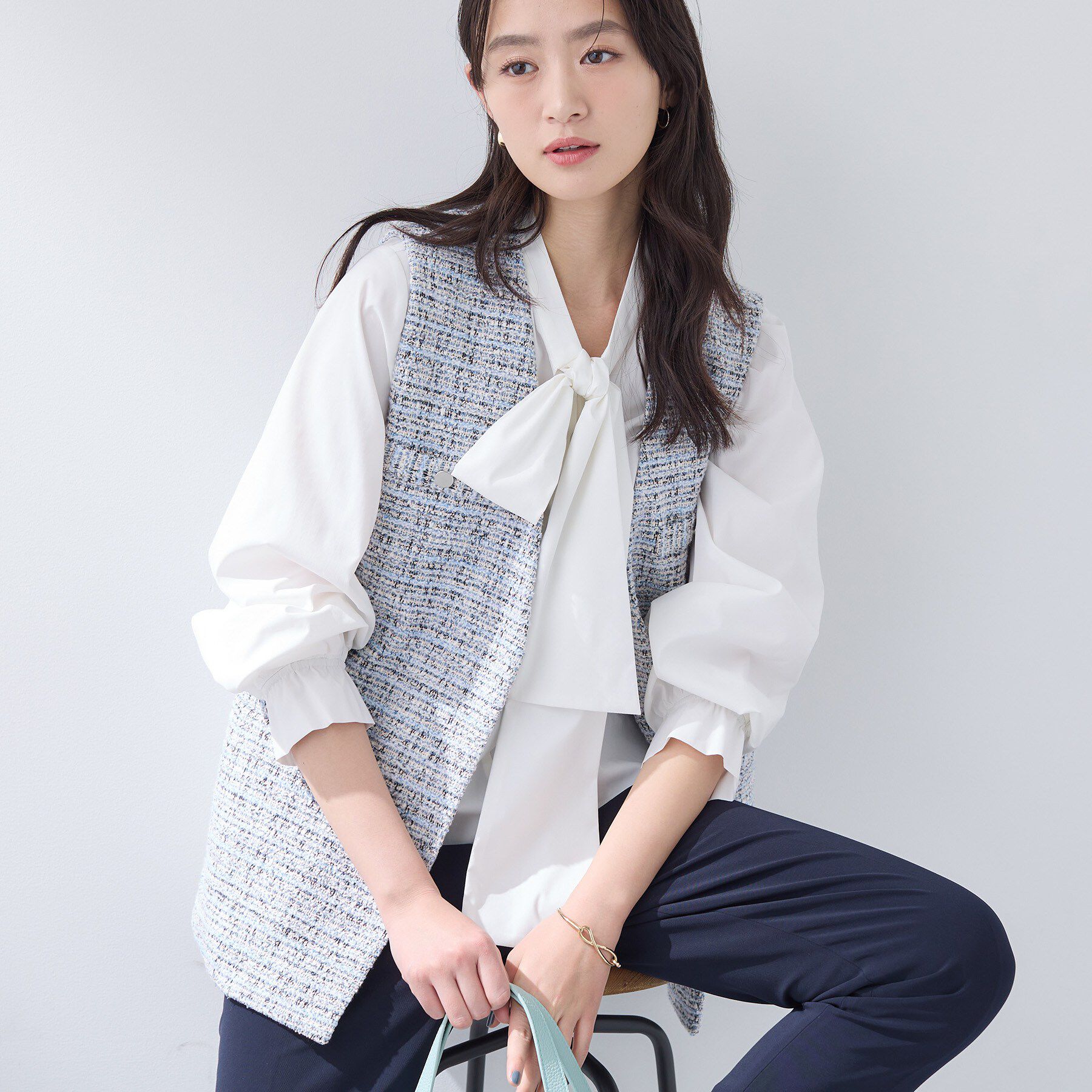 INDIVI「【2点セット／洗える／セレモニー】ツイードジレ＆ボウタイブラウス」|その他|