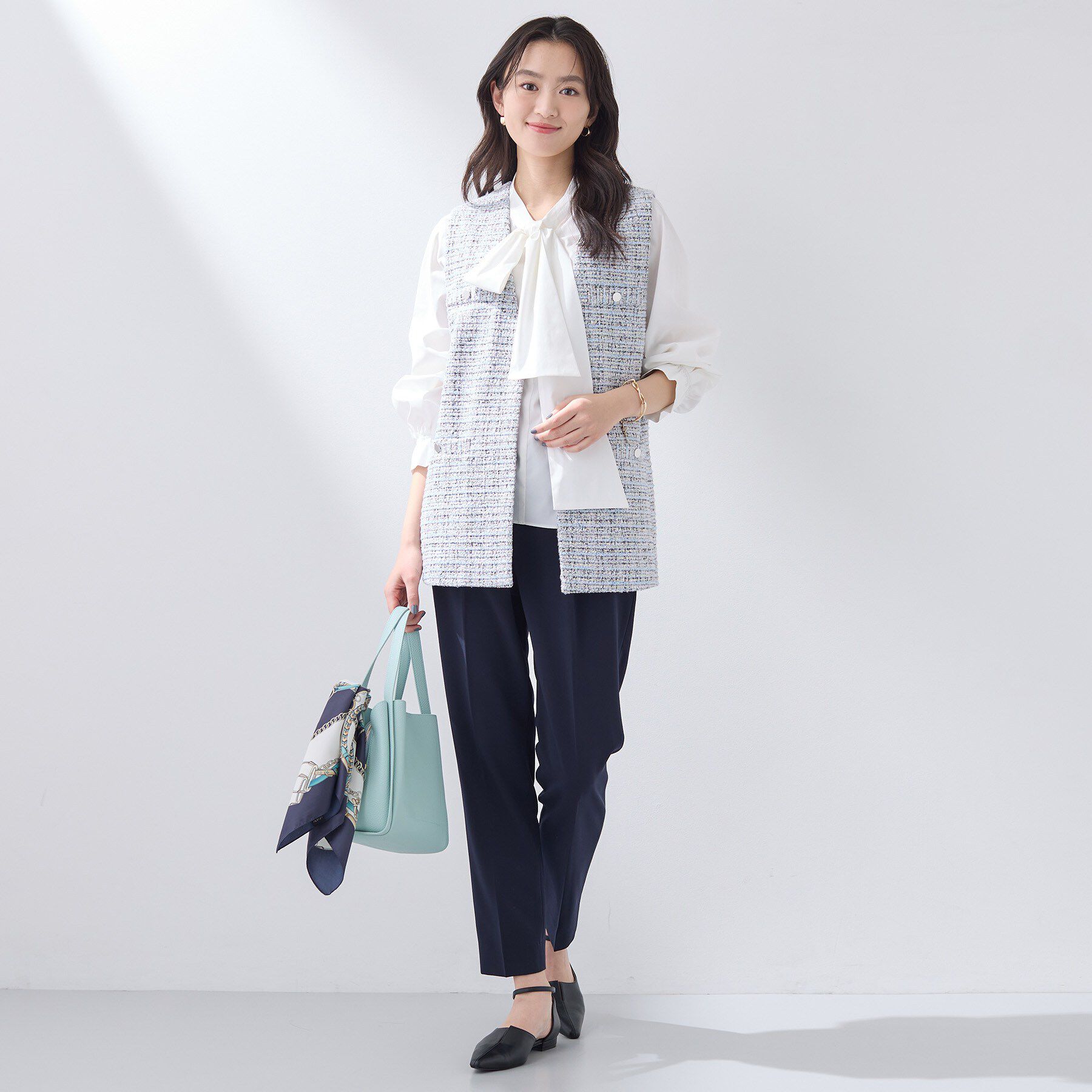 INDIVI「【2点セット／洗える／セレモニー】ツイードジレ＆ボウタイブラウス」|その他|