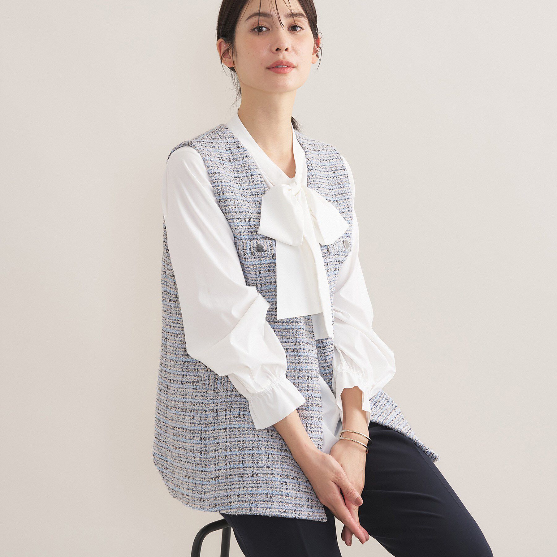 INDIVI「【2点セット／洗える／セレモニー】ツイードジレ＆ボウタイブラウス」|その他|