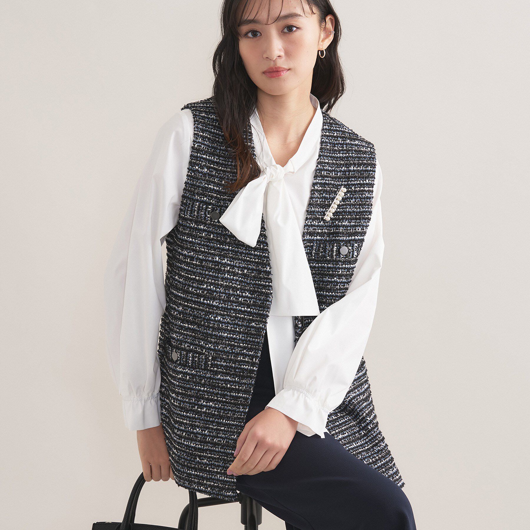 INDIVI「【2点セット／洗える／セレモニー】ツイードジレ＆ボウタイブラウス」|その他|