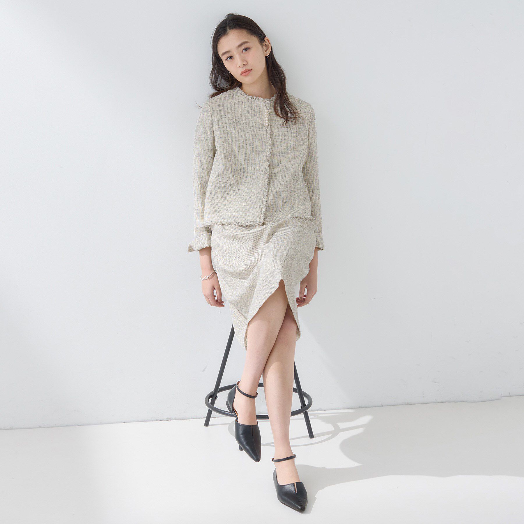 INDIVI「【軽量／セレモニー／SETUP可能】ストレッチツイードAラインワンピース」|ワンピース|