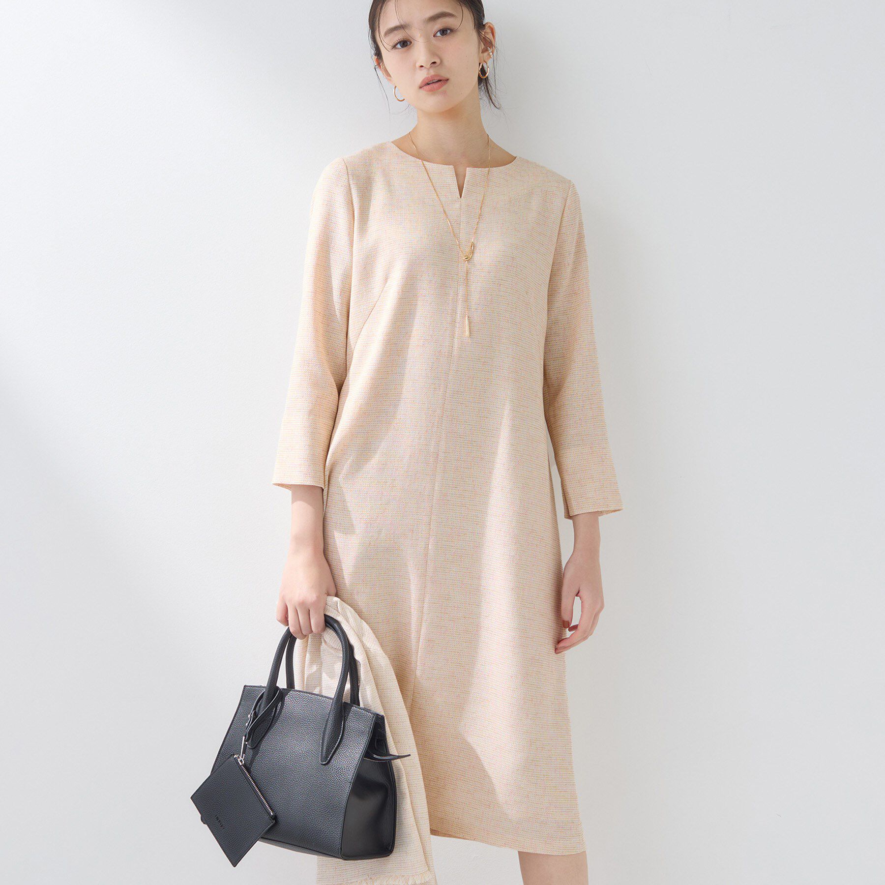 INDIVI「【軽量／セレモニー／SETUP可能】ストレッチツイードAラインワンピース」|ワンピース|