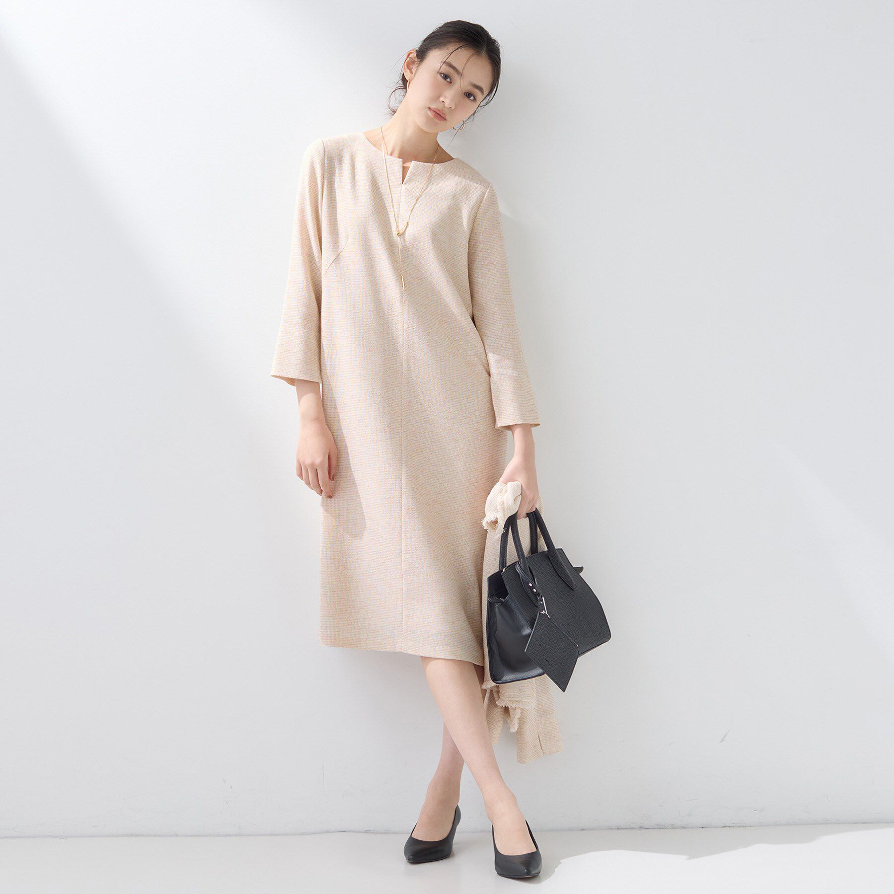 INDIVI「【軽量／セレモニー／SETUP可能】ストレッチツイードAラインワンピース」|ワンピース|