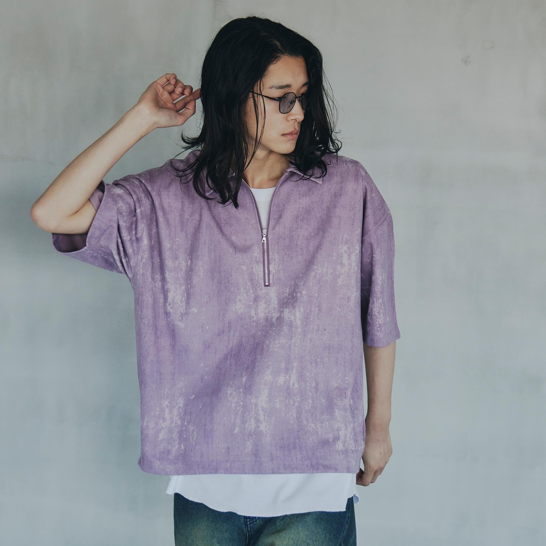 tk.TAKEO KIKUCHI「ヴィンテージライクハーフジップポロシャツ」|ポロシャツ|ピンク(071)