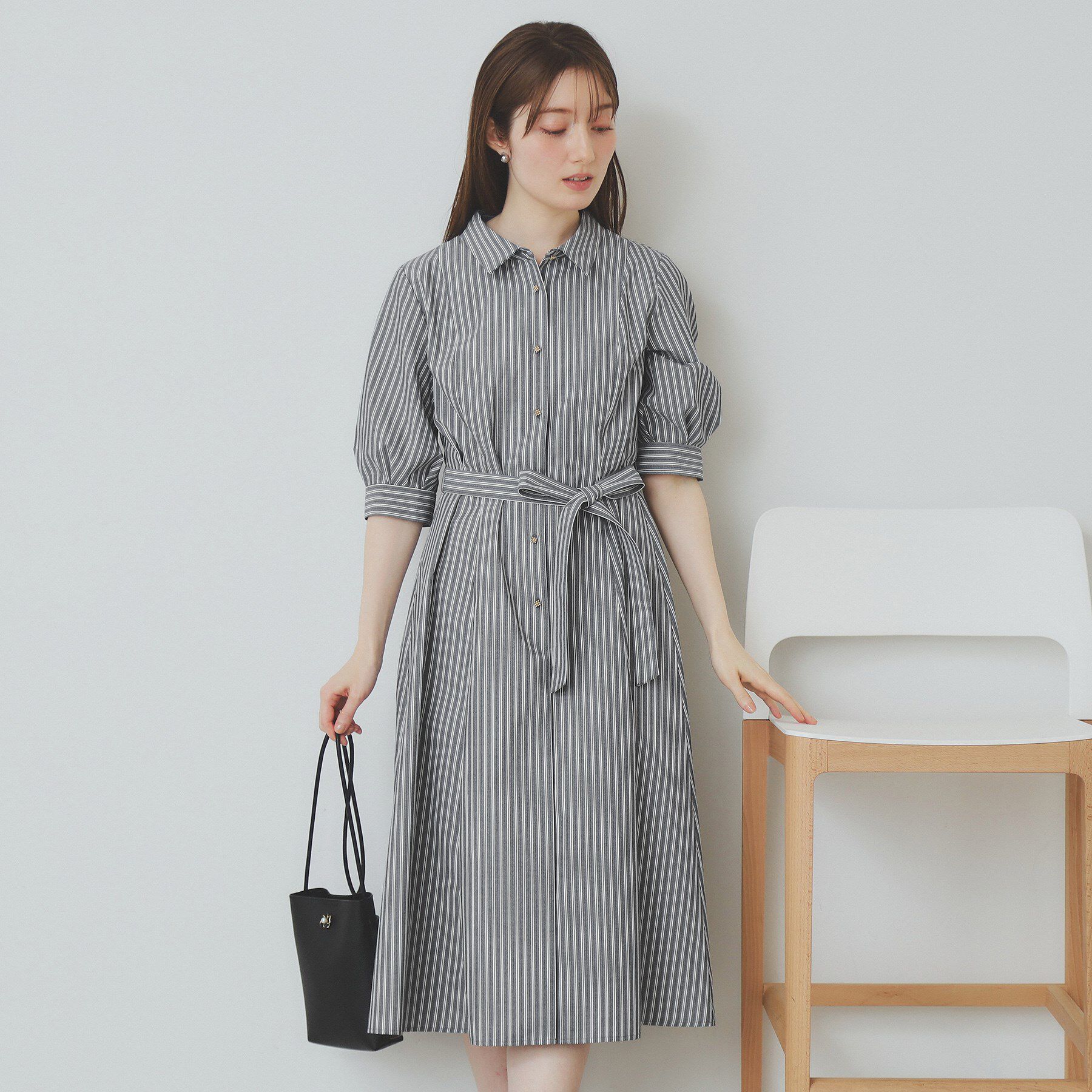 index「ストライプシャツワンピース【洗濯機洗い可/イージーアイロン】」|ワンピース|