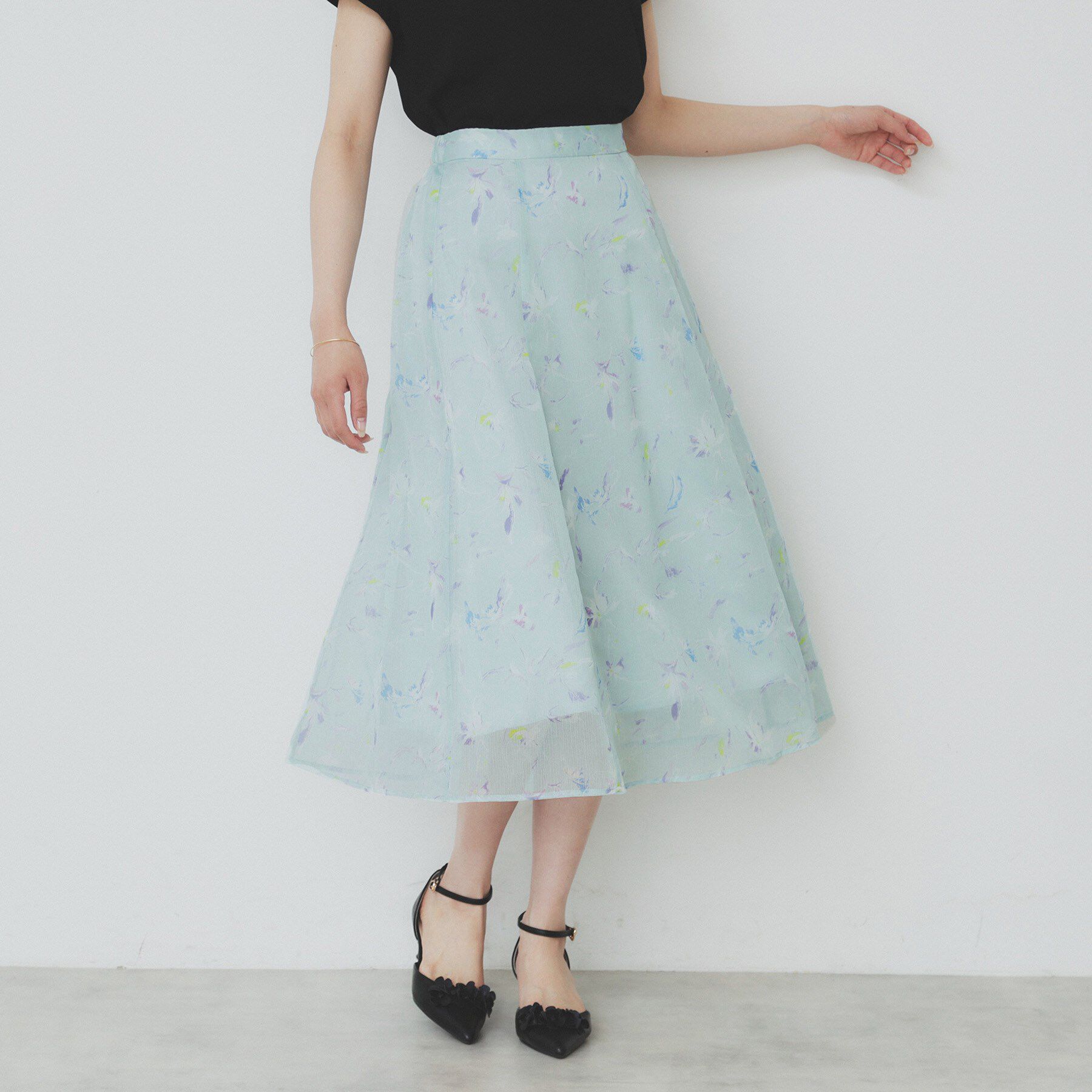 index「シアーフラワーフレアスカート【洗濯機洗い可】」|スカート|ミントグリーン(12