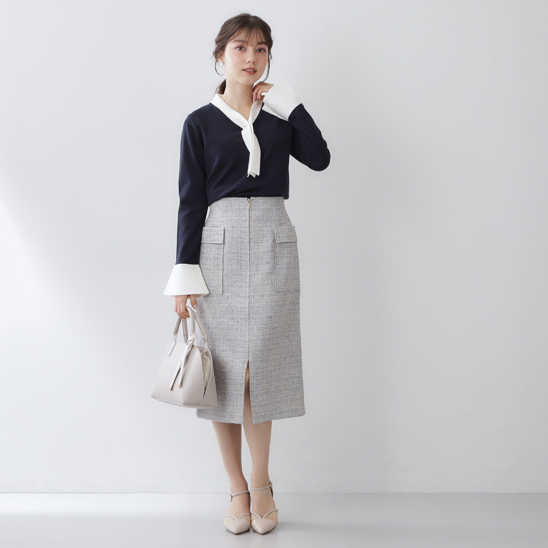 index「バイカラーボウタイパール調ニット【洗濯機OK】」|ニット・セーター|