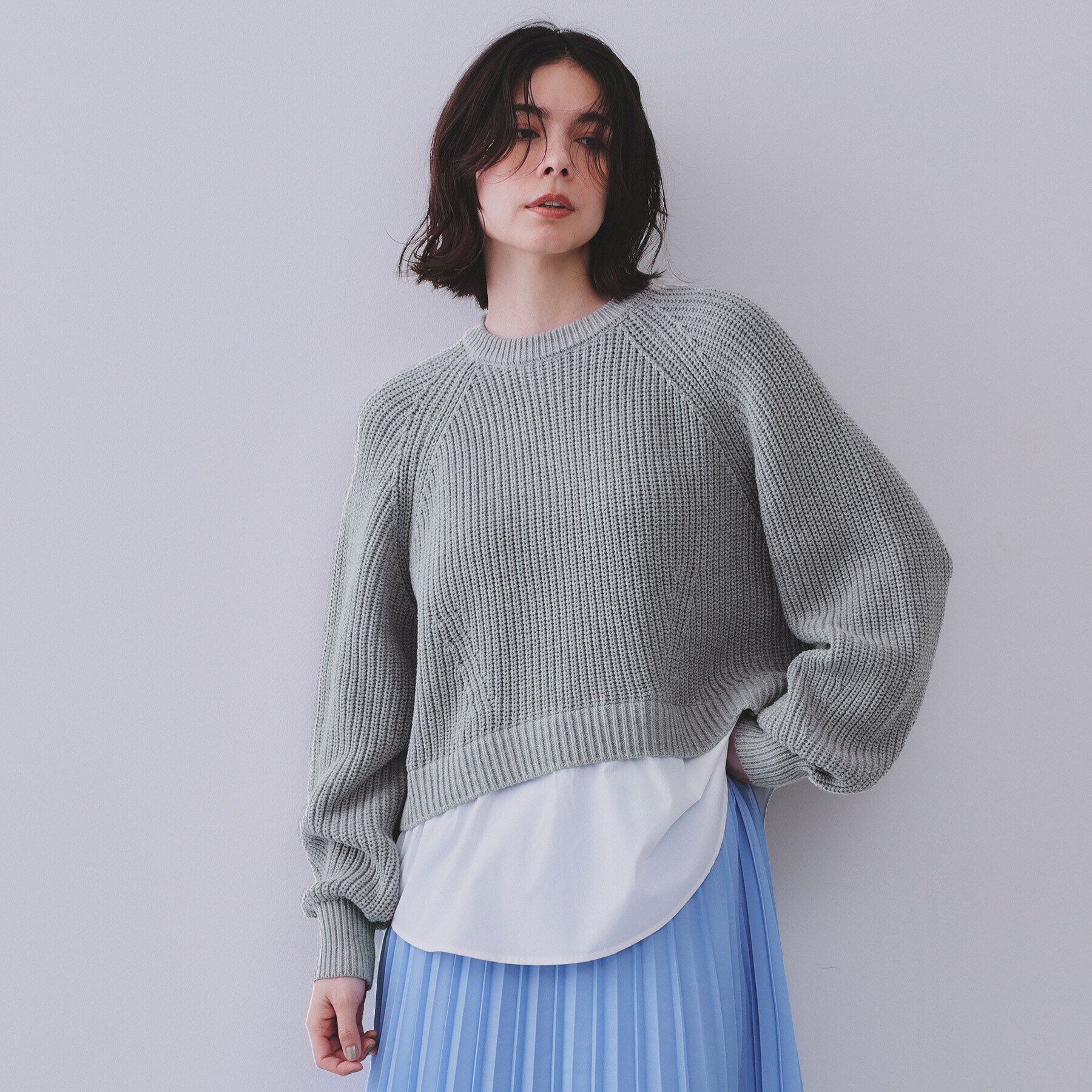 OPAQUE.CLIP「レイヤード風ミドルゲージニット【洗濯機洗い可】」|ニット・セーター|グレー(512)