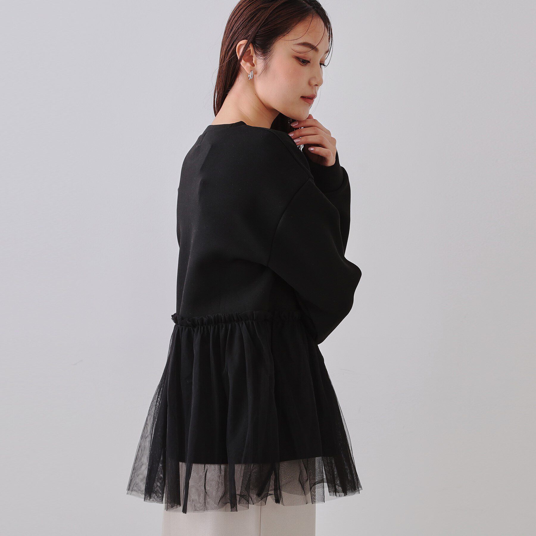 OPAQUE.CLIP「チュールドッキングペプラムトップス【洗濯機洗い可】」|Tシャツ・カットソー|