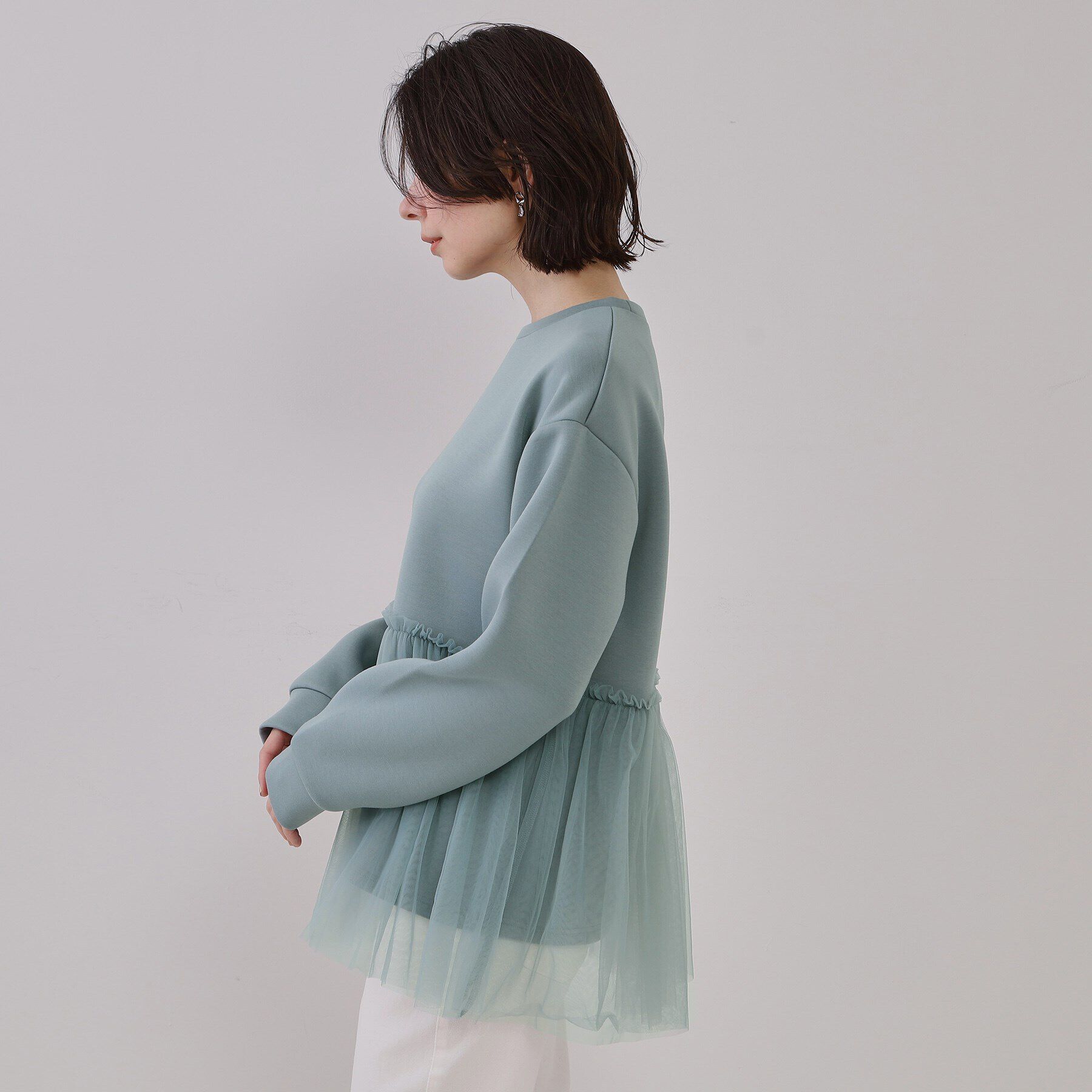 OPAQUE.CLIP「チュールドッキングペプラムトップス【洗濯機洗い可】」|Tシャツ・カットソー|