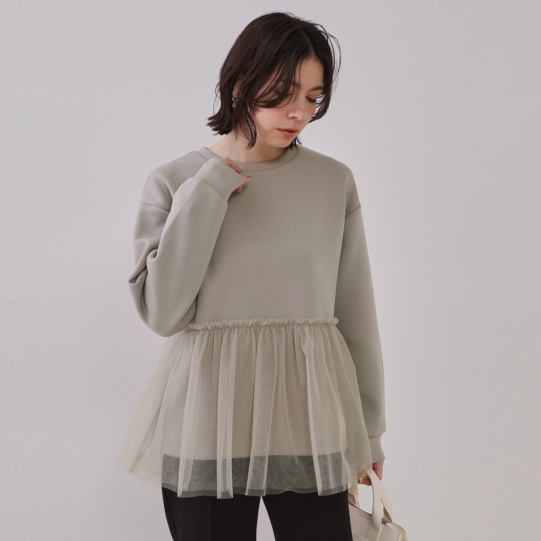 OPAQUE.CLIP「チュールドッキングペプラムトップス【洗濯機洗い可】」|Tシャツ・カットソー|