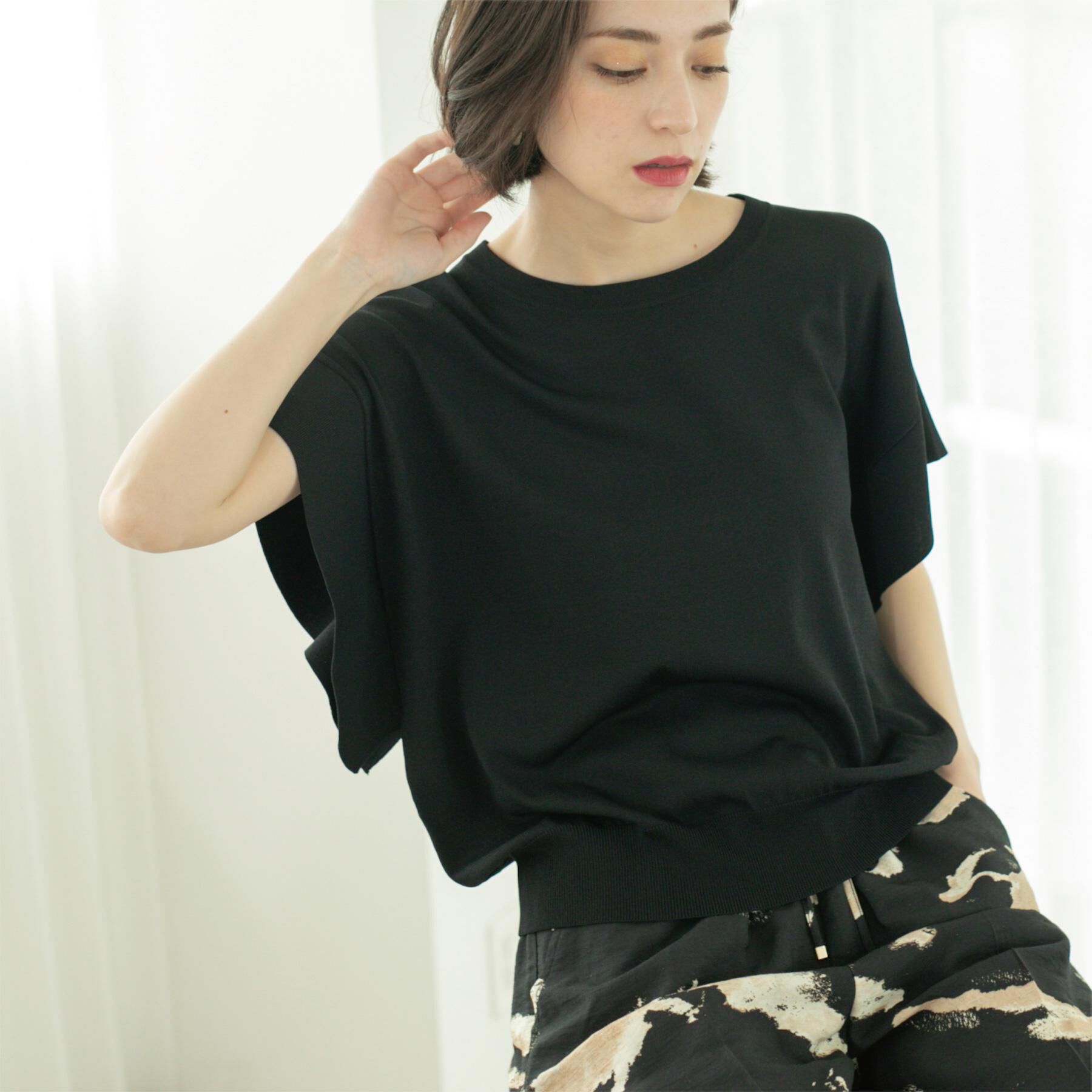 OPAQUE.CLIP「フリルスリーブニット【UVケア/接触冷感/洗濯機洗い可/抗ピル】」|ニット・セーター|