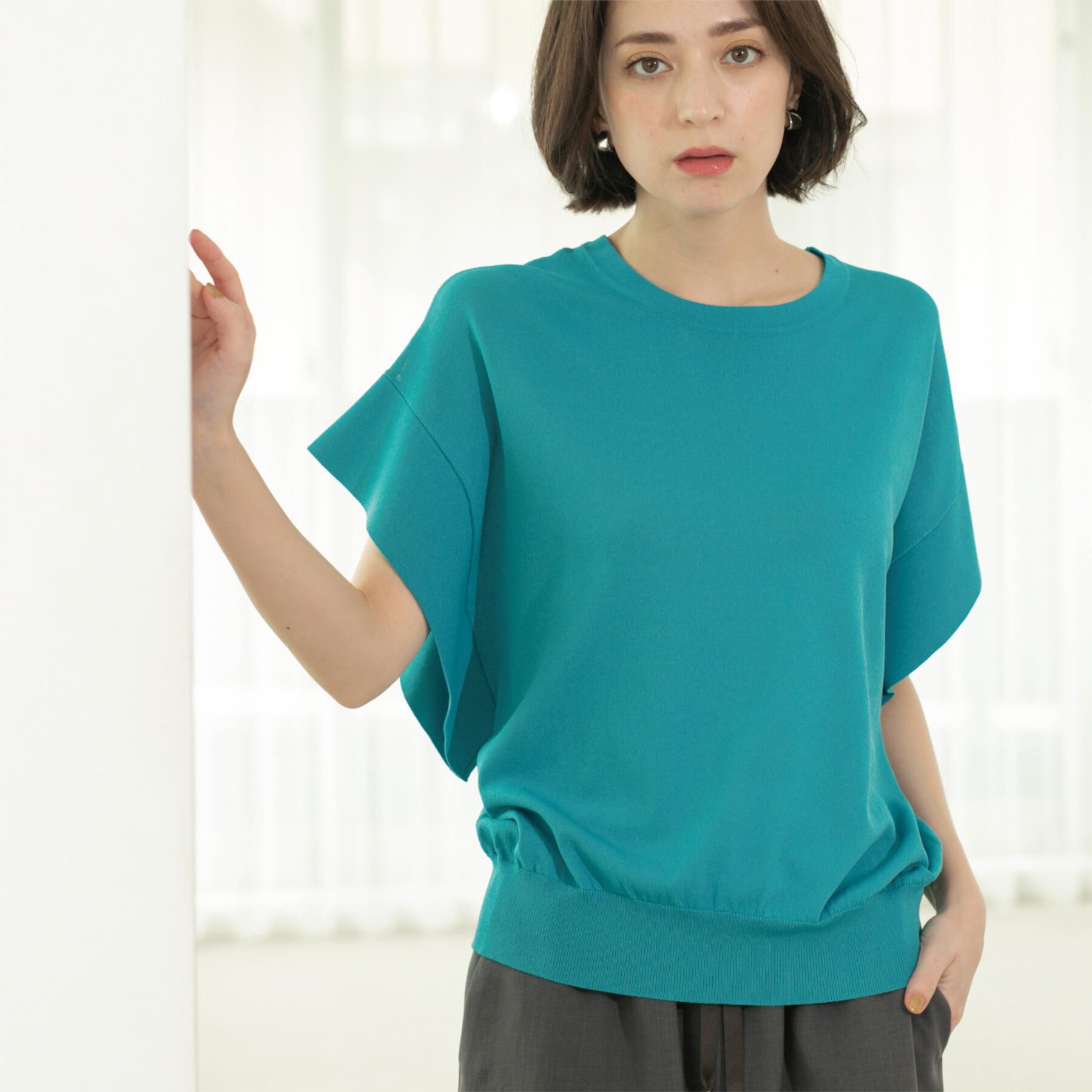 OPAQUE.CLIP「フリルスリーブニット【UVケア/接触冷感/洗濯機洗い可/抗ピル】」|ニット・セーター|