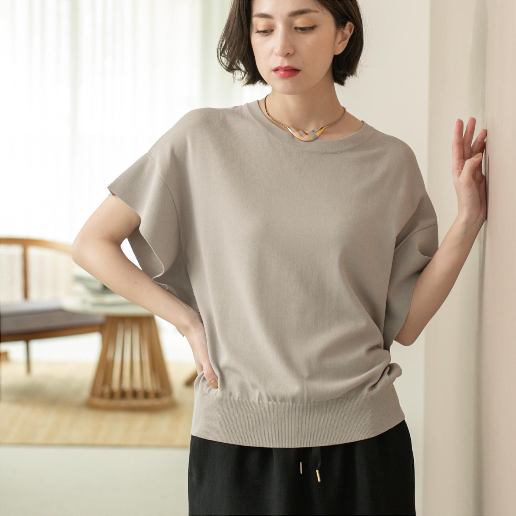 OPAQUE.CLIP「フリルスリーブニット【UVケア/接触冷感/洗濯機洗い可/抗ピル】」|ニット・セーター|