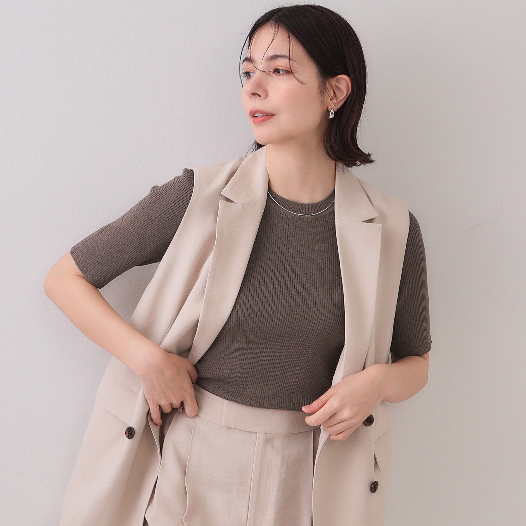 OPAQUE.CLIP「シアーリブハーフスリーブニット【洗濯機洗い可/抗ピル】」|ニット・セーター|