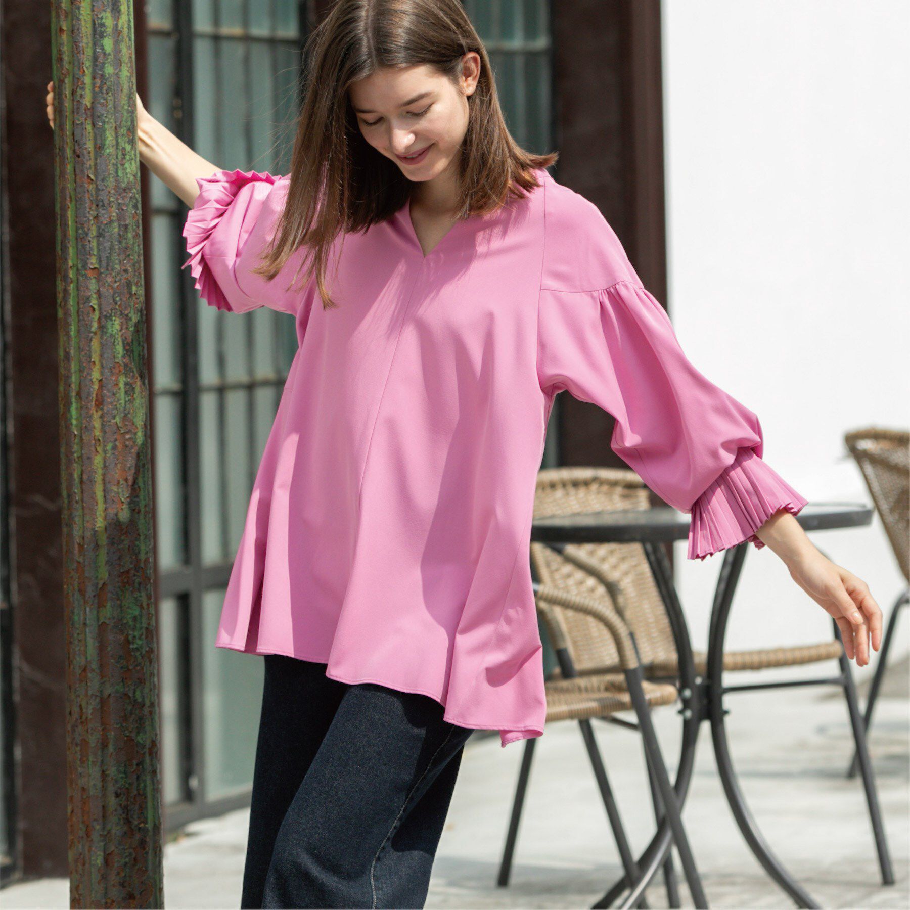 OPAQUE.CLIP「プリーツキャンディスリーブブラウス【洗濯機洗い可】」|シャツ・ブラウス|ピンク(072)
