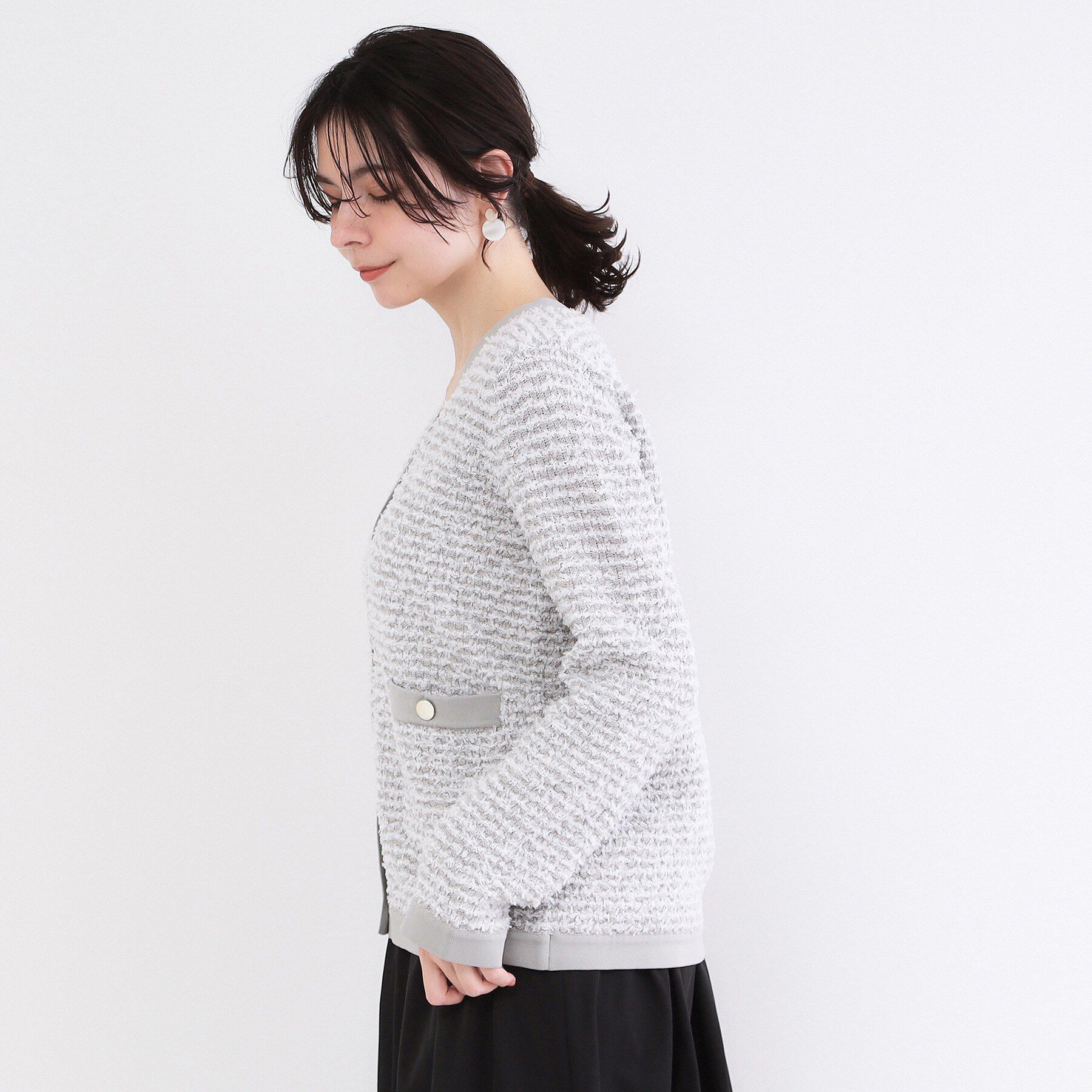 OPAQUE.CLIP「ツイードライクVネックニットカーディガン【洗濯機OK】」|カーディガン|