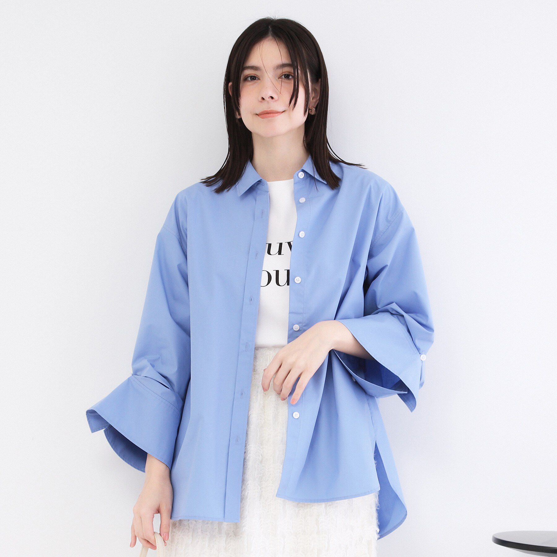 OPAQUE.CLIP「2WAY変形スリーブシャツ【洗濯機OK】」|シャツ・ブラウス|ブルー(092)