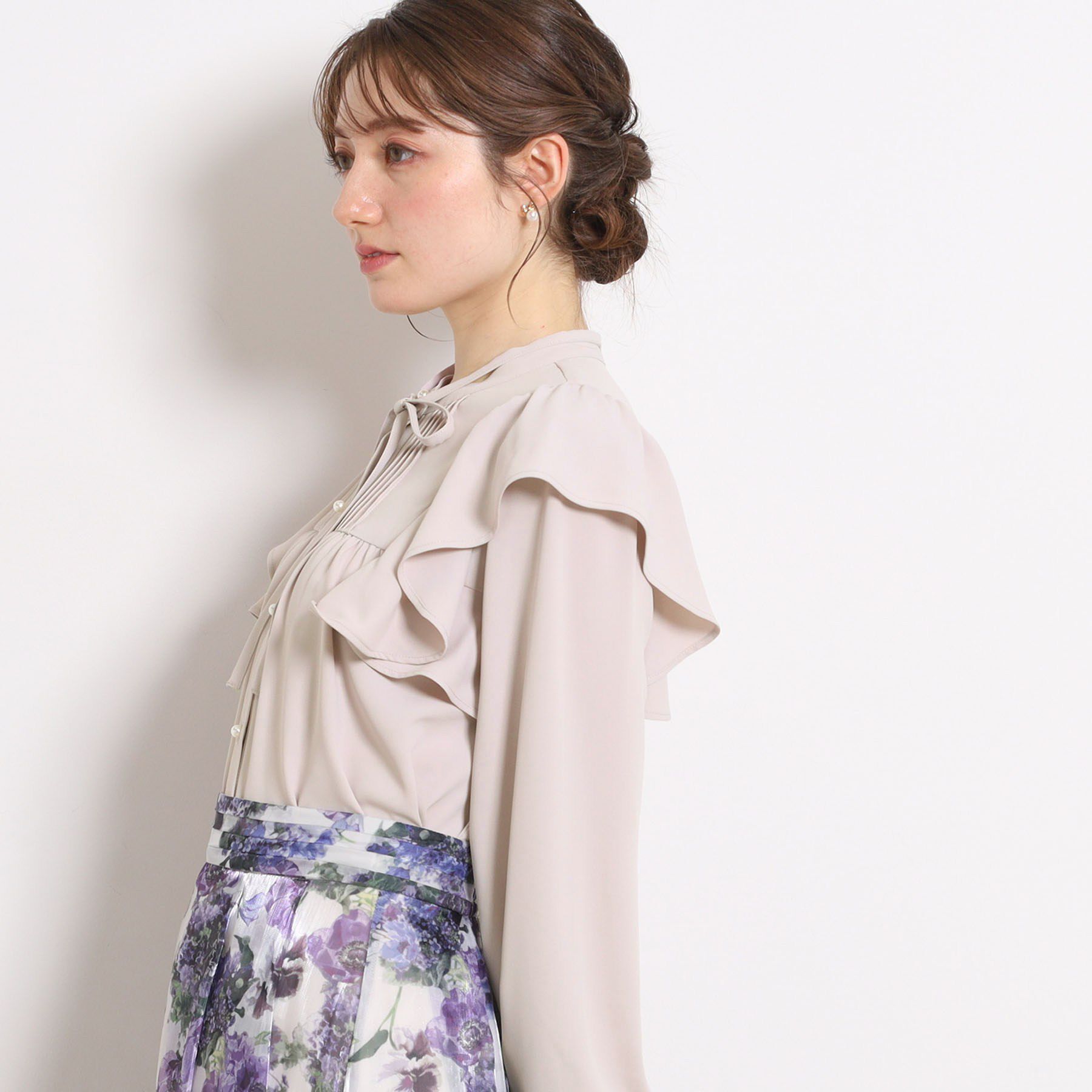 Couture broach「【洗える・リボン取り外し可】フリルジョーゼットブラウス」|シャツ・ブラウス|