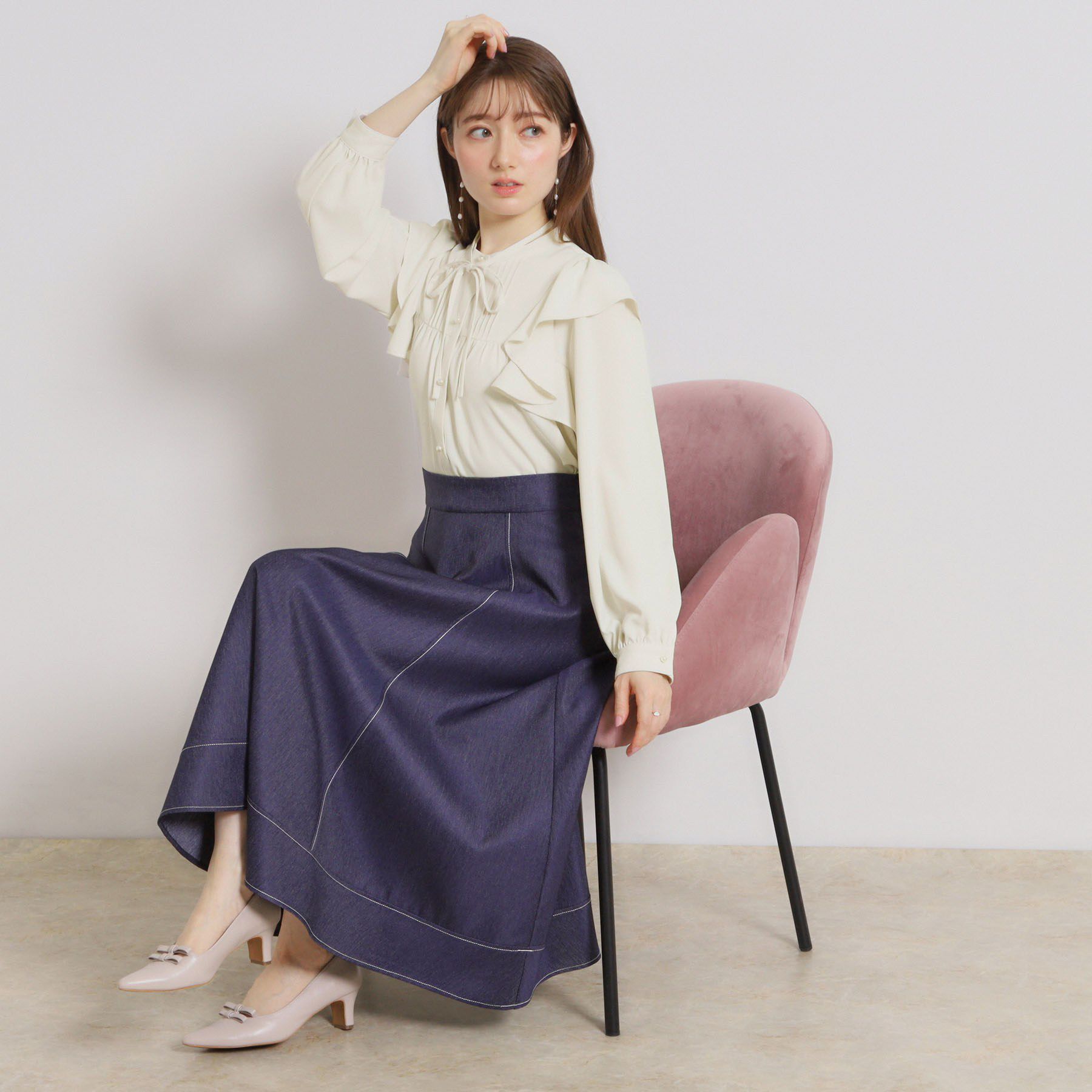 Couture broach「【洗える・リボン取り外し可】フリルジョーゼットブラウス」|シャツ・ブラウス|