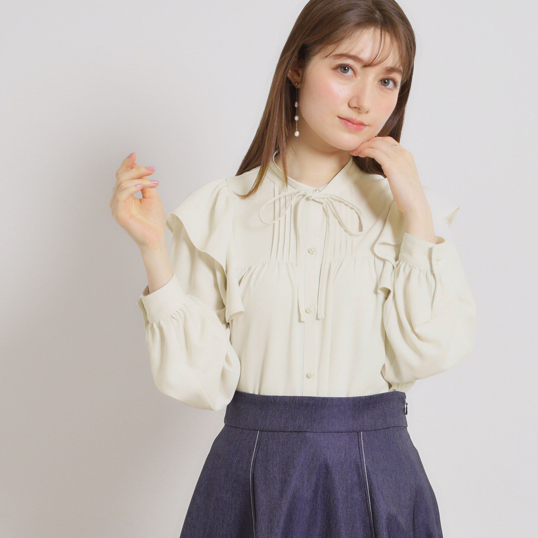Couture broach「【洗える・リボン取り外し可】フリルジョーゼットブラウス」|シャツ・ブラウス|