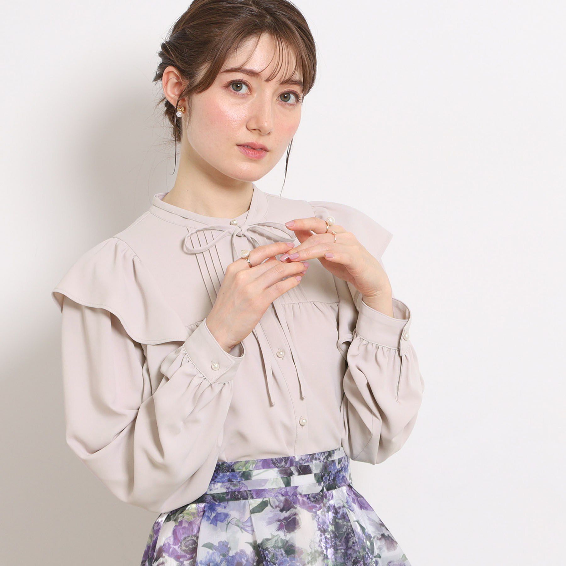 Couture broach「【洗える・リボン取り外し可】フリルジョーゼットブラウス」|シャツ・ブラウス|ライトピンク(070