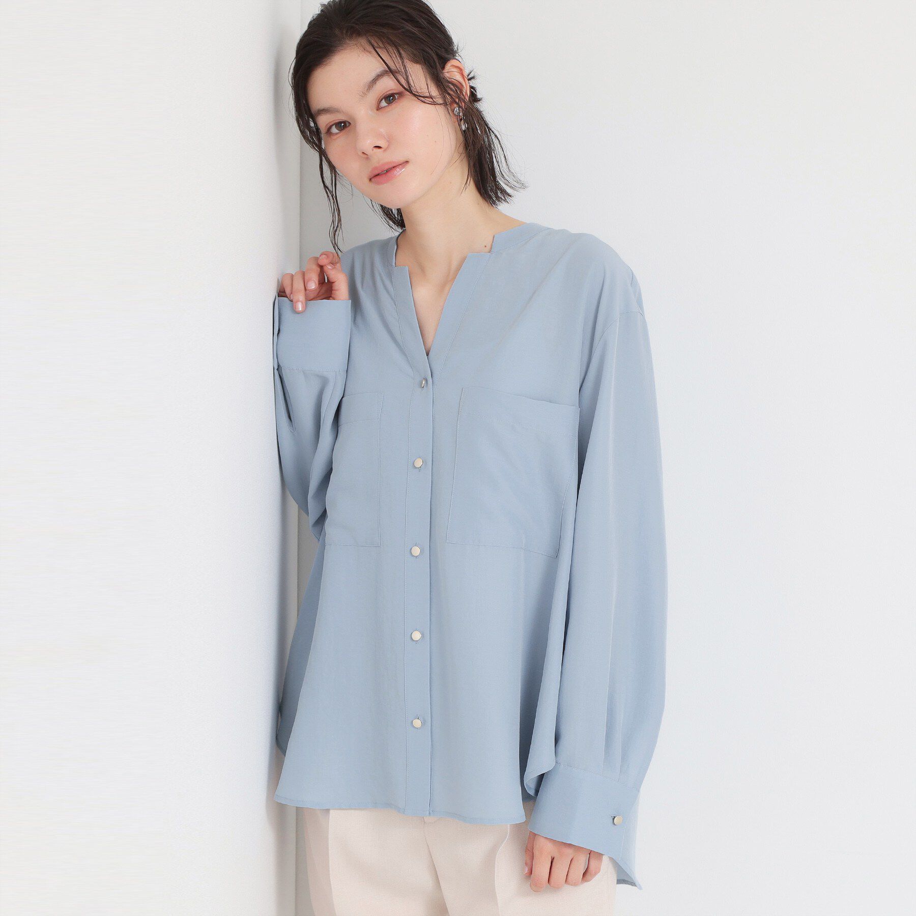 THE SHOP TK「Wポケット金ボタンシャツ」|シャツ・ブラウス|ブルー(091)