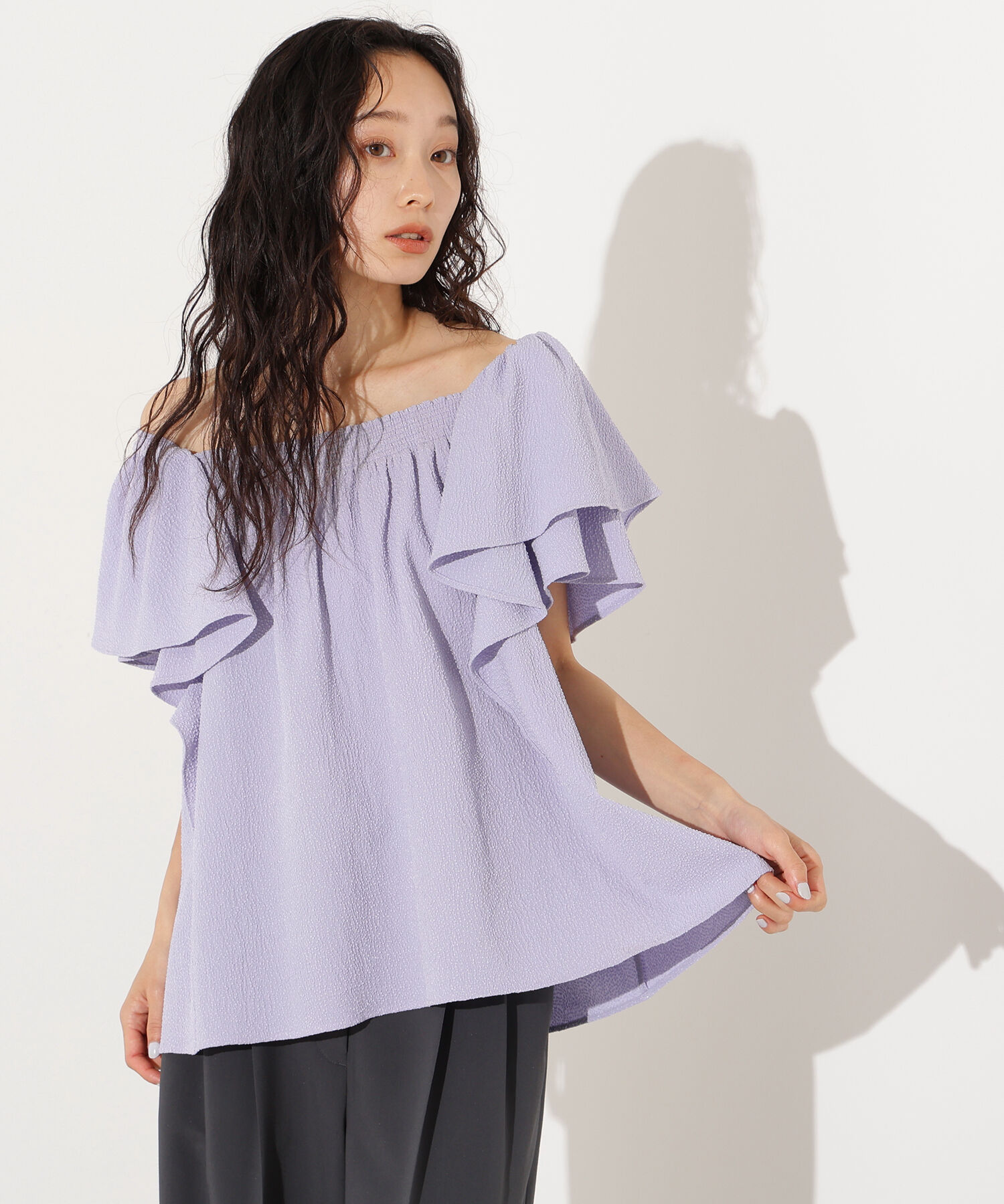  「ドビーフリルブラウス」|シャツ・ブラウス|ラベンダー