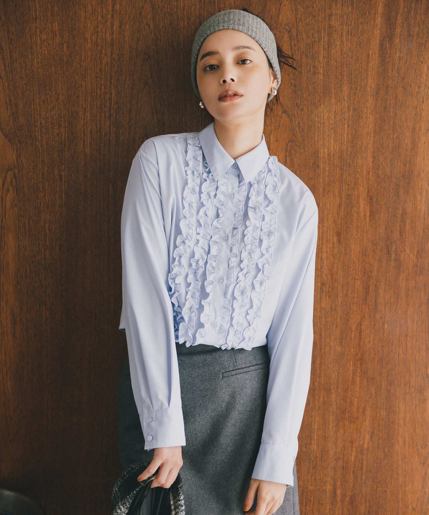  「フロントフリルブラウス」|シャツ・ブラウス|ブルー