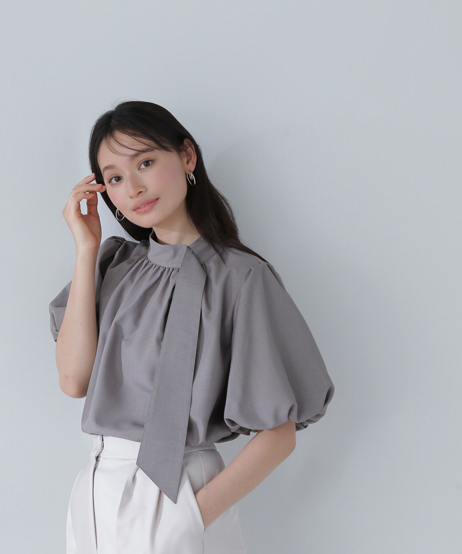  「リネンライクサイドタイブラウス」|シャツ・ブラウス|