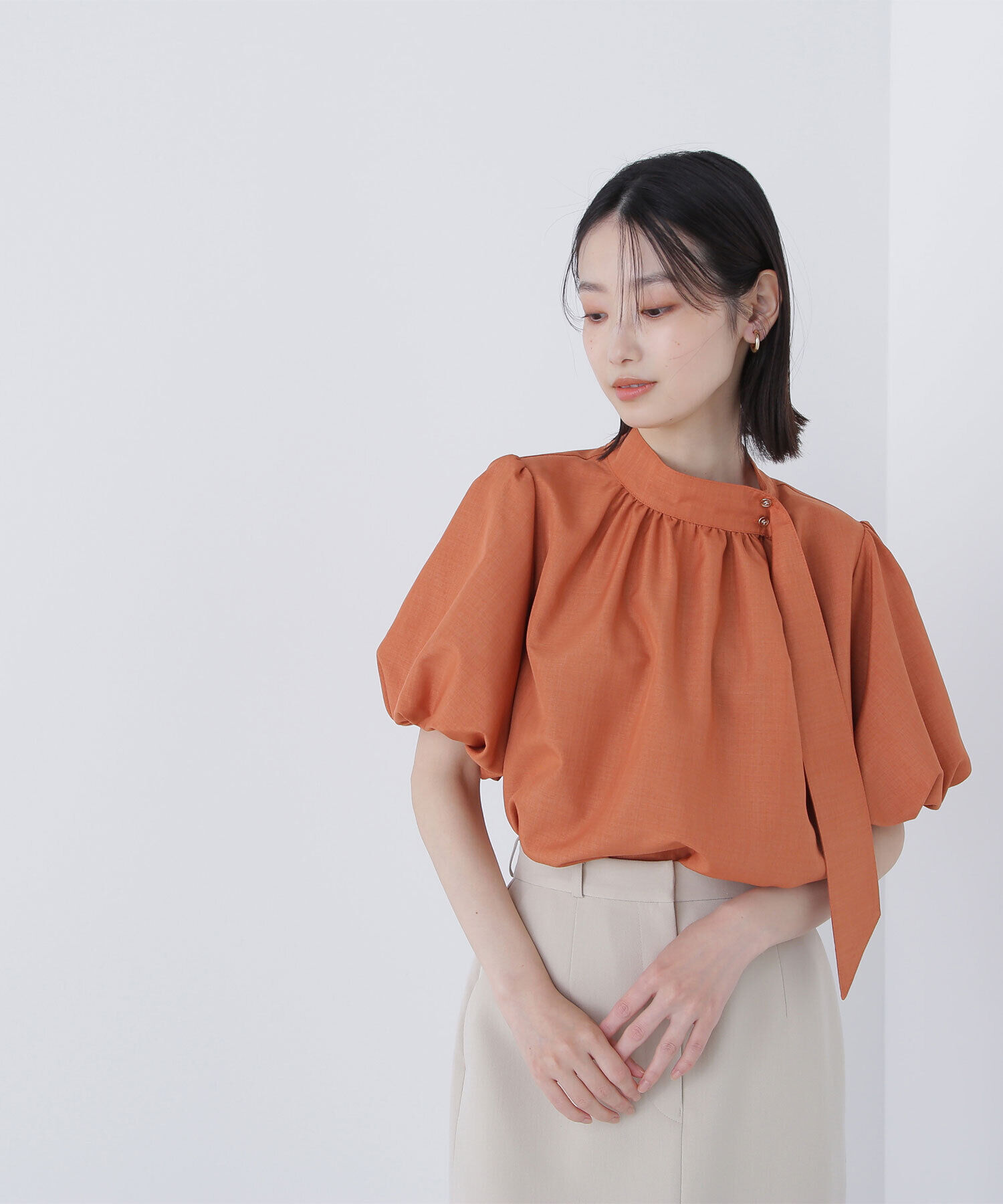  「リネンライクサイドタイブラウス」|シャツ・ブラウス|