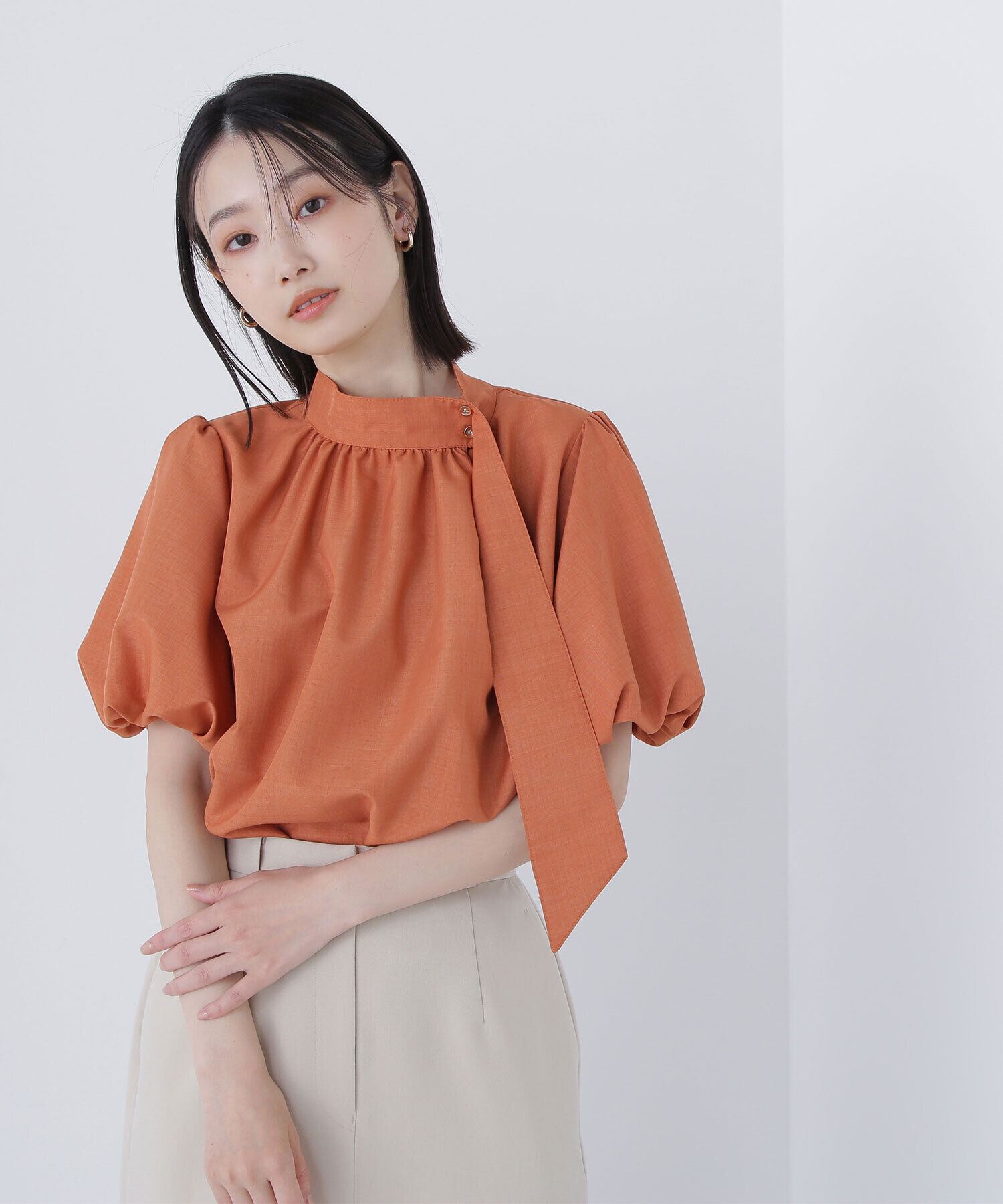  「リネンライクサイドタイブラウス」|シャツ・ブラウス|