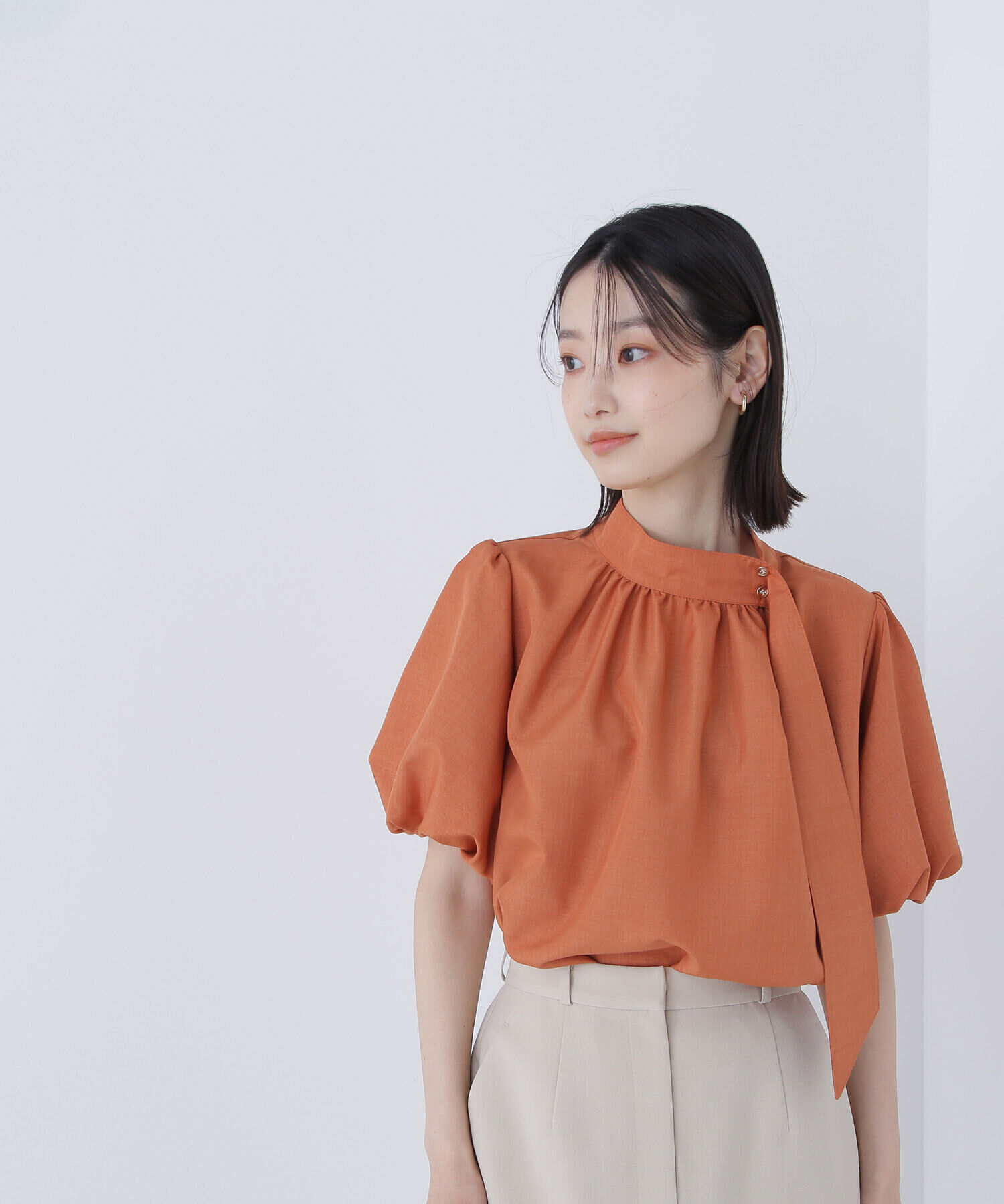  「リネンライクサイドタイブラウス」|シャツ・ブラウス|