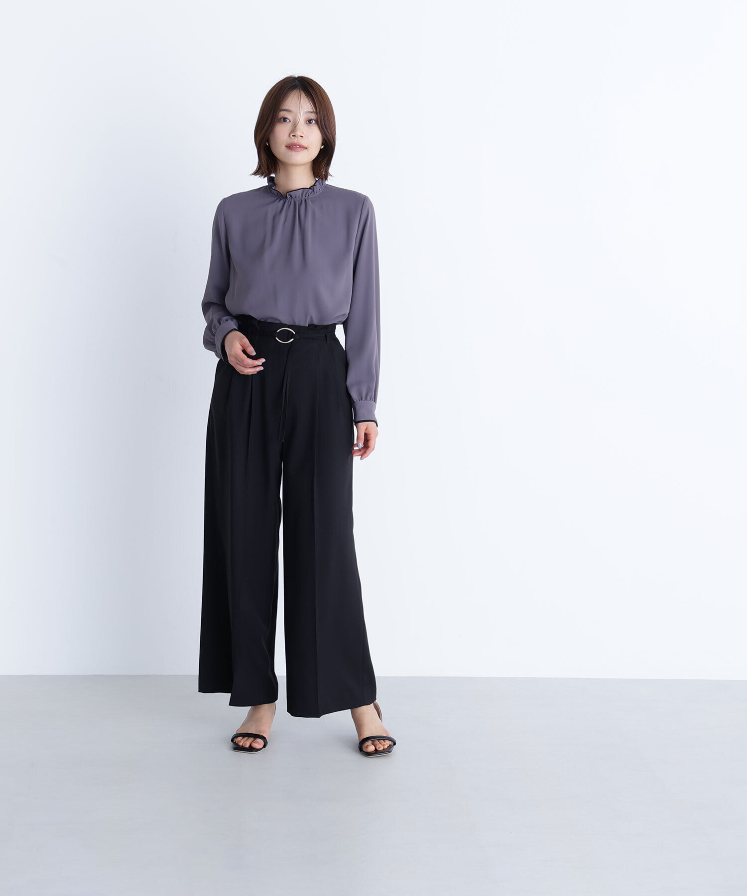  「バイカラーフリルネックブラウス」|シャツ・ブラウス|