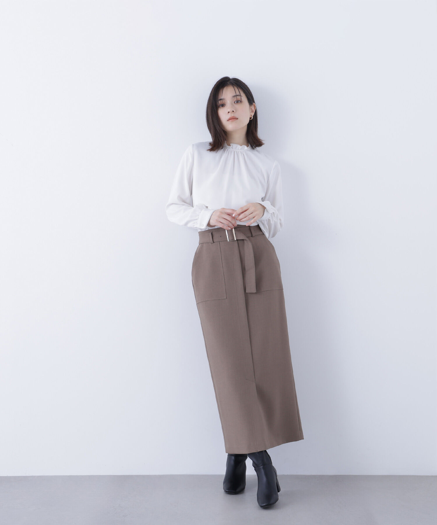  「バイカラーフリルネックブラウス」|シャツ・ブラウス|