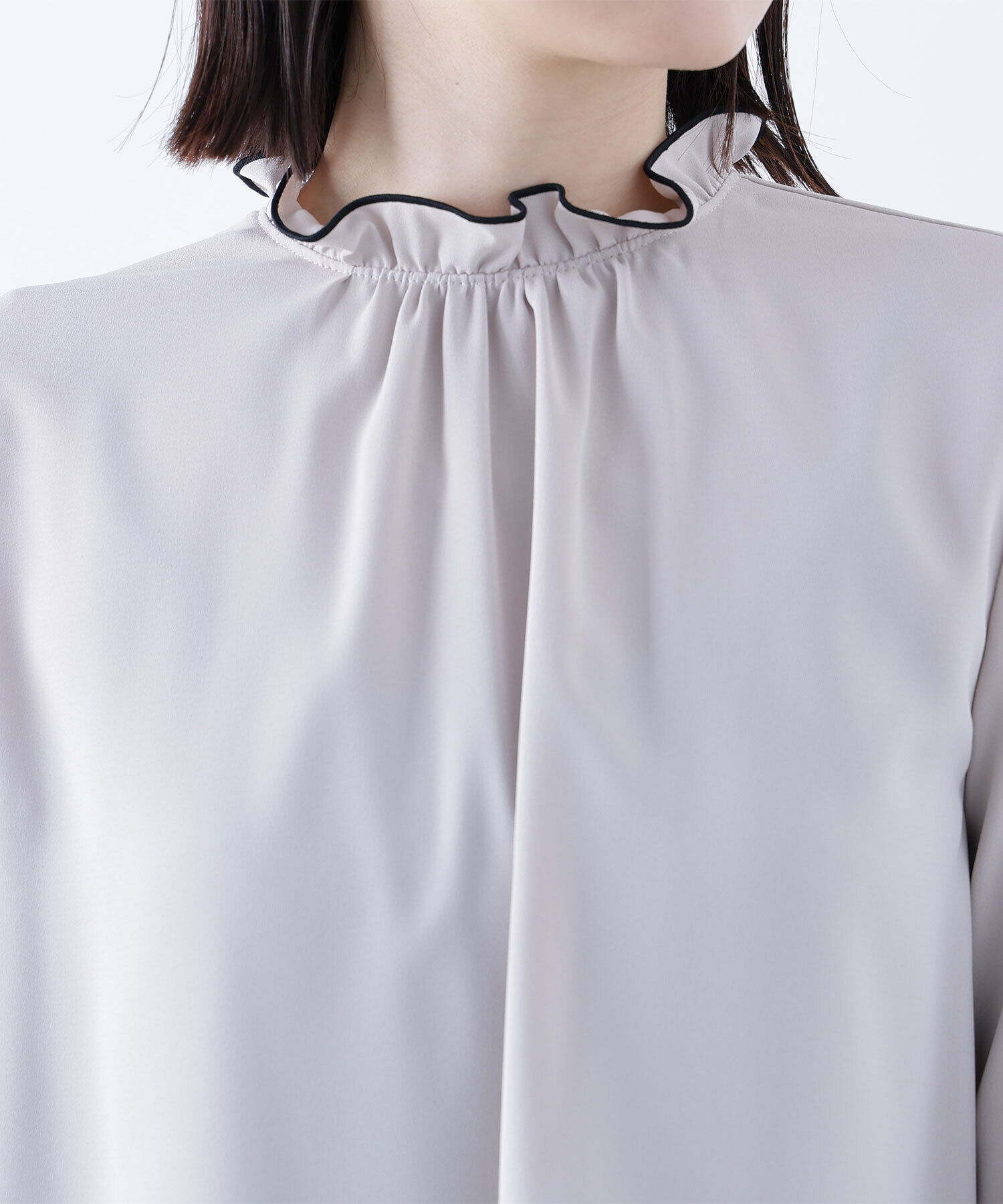  「バイカラーフリルネックブラウス」|シャツ・ブラウス|