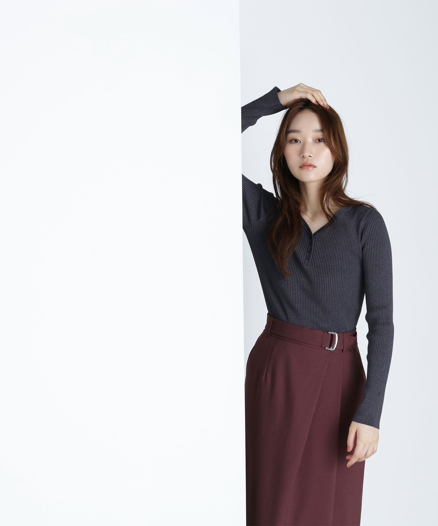  「フロントボタンラメリブニット」|ニット・セーター|