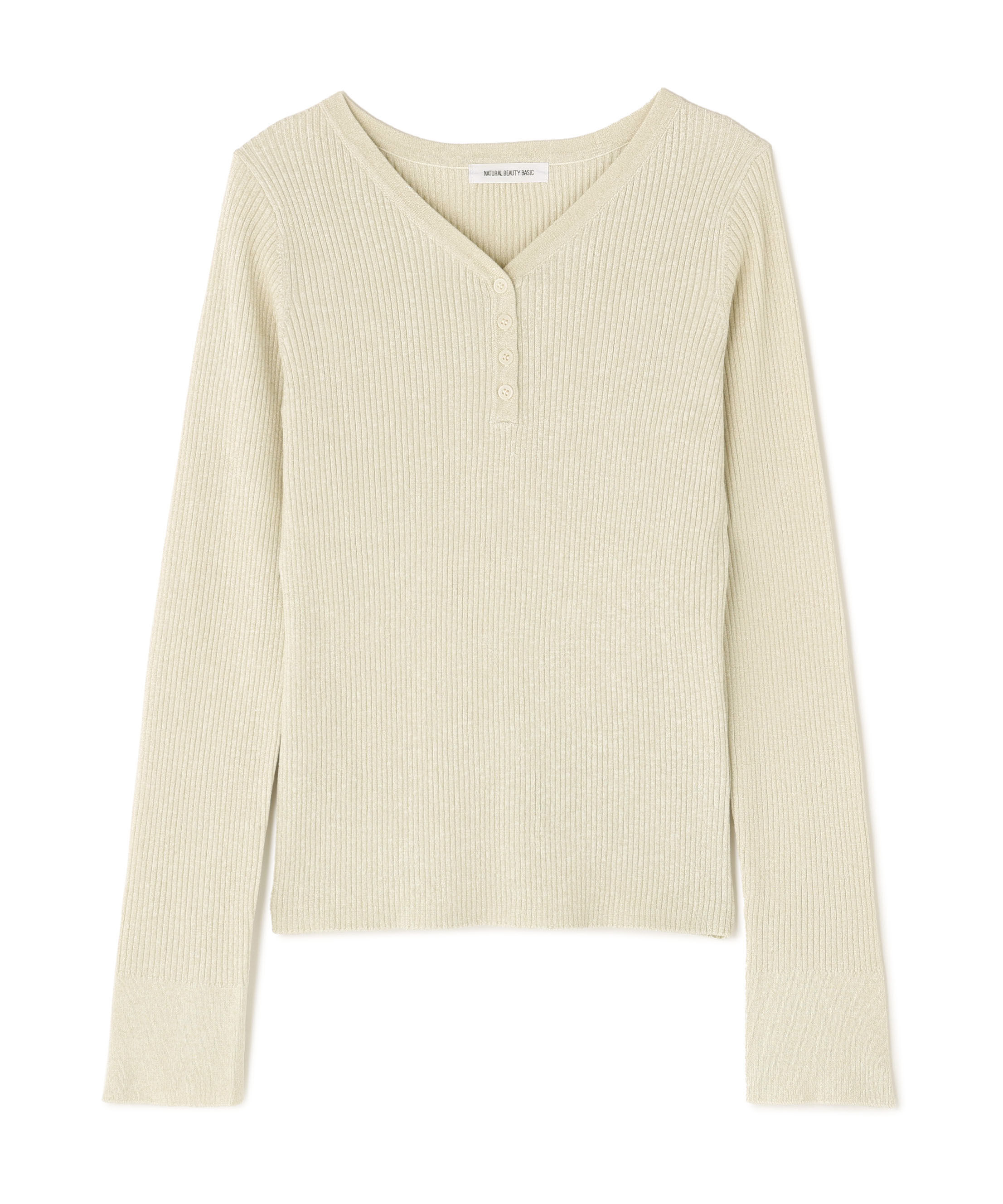  「フロントボタンラメリブニット」|ニット・セーター|