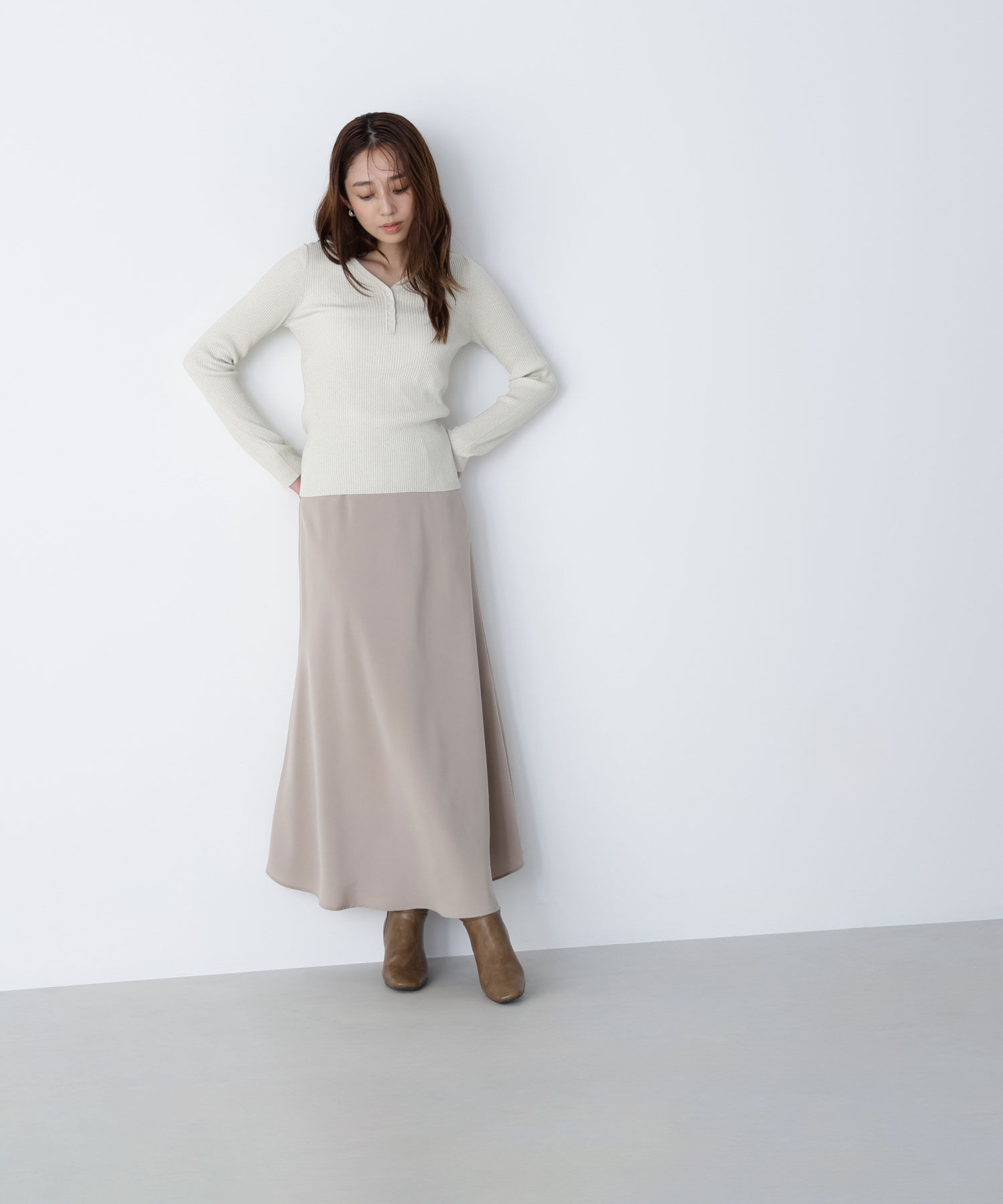  「フロントボタンラメリブニット」|ニット・セーター|