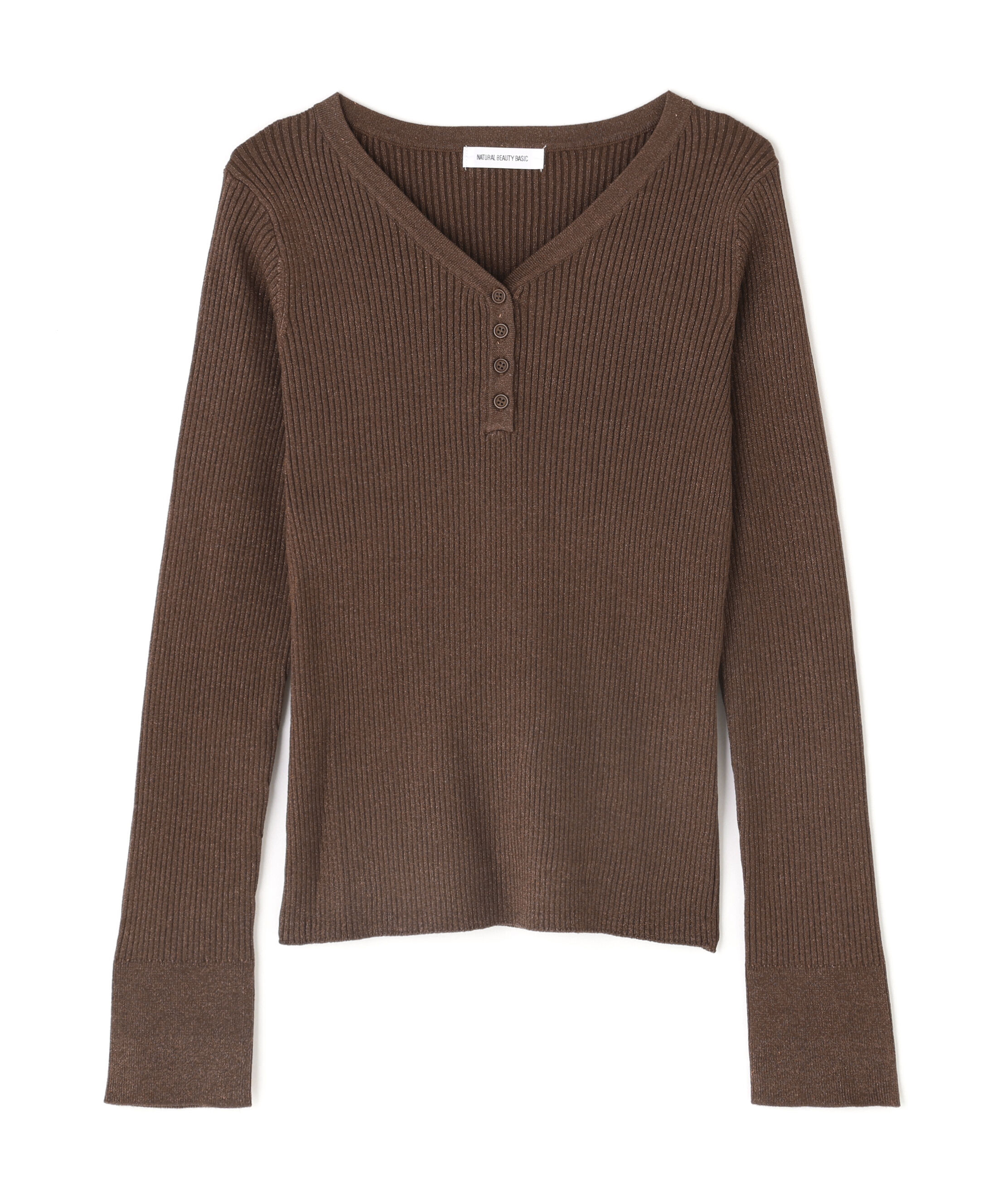  「フロントボタンラメリブニット」|ニット・セーター|