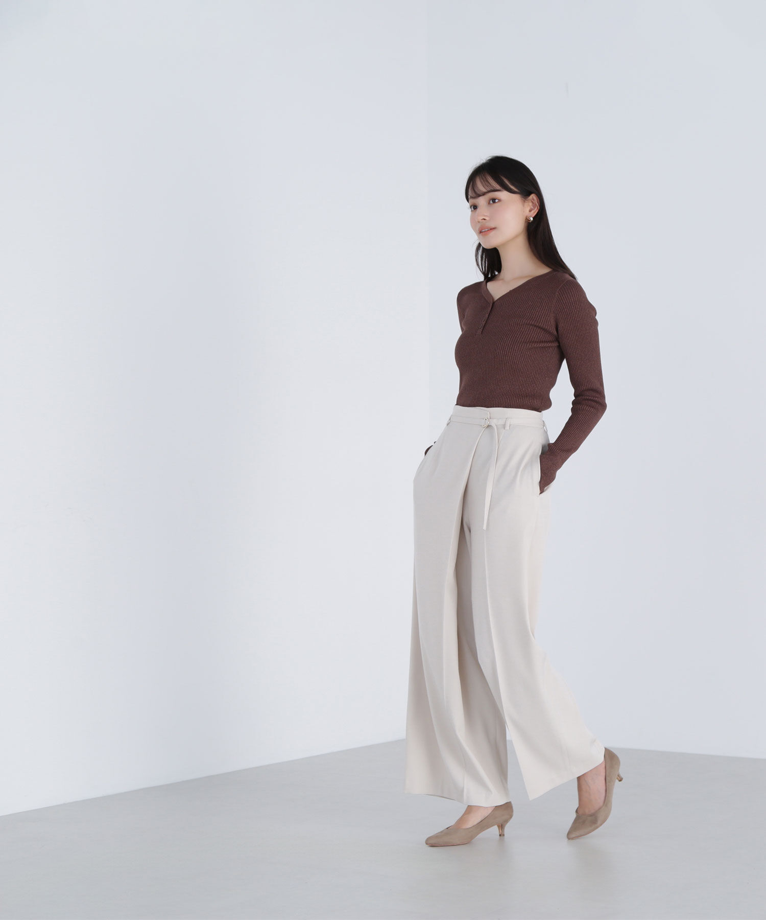  「フロントボタンラメリブニット」|ニット・セーター|