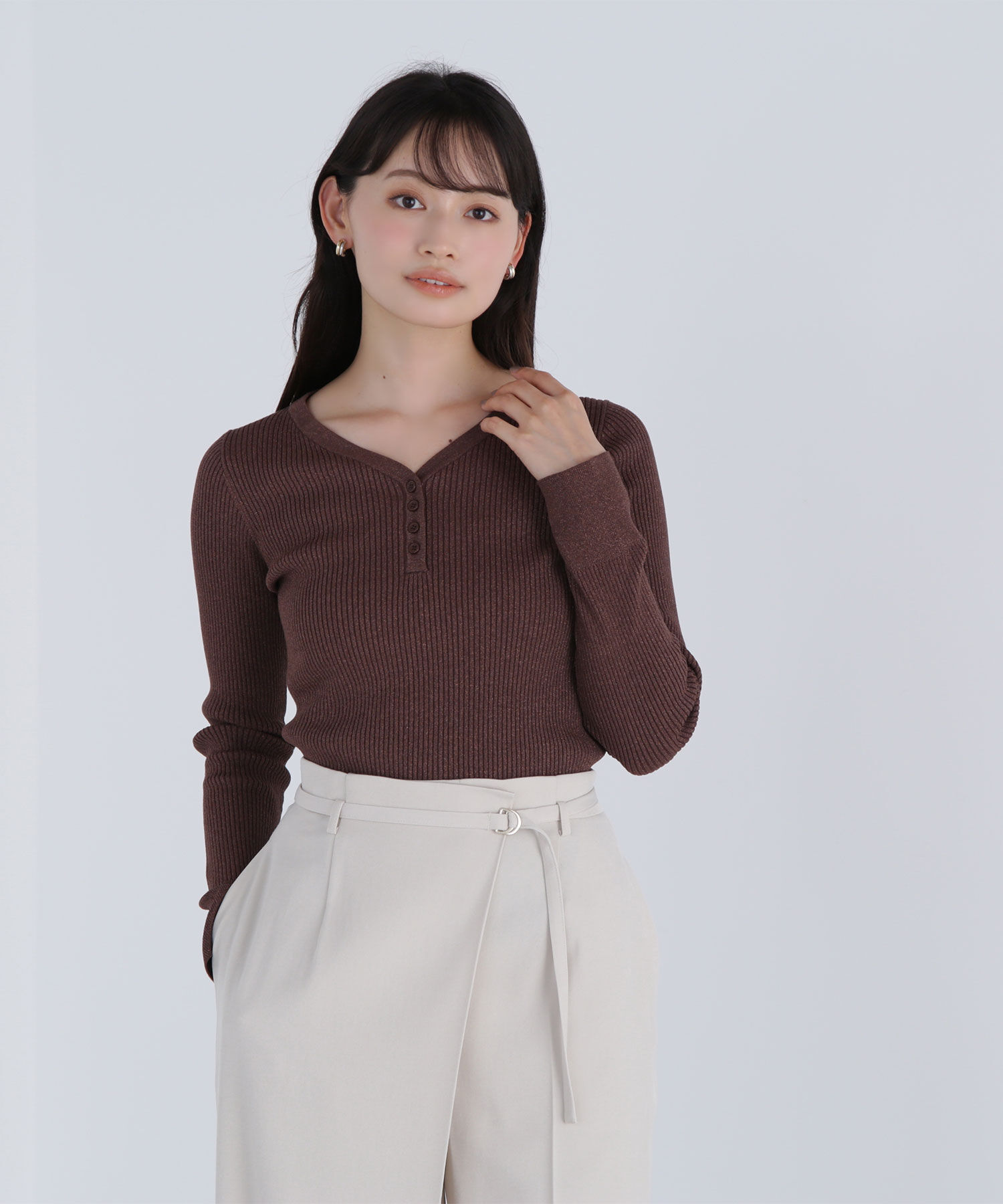  「フロントボタンラメリブニット」|ニット・セーター|