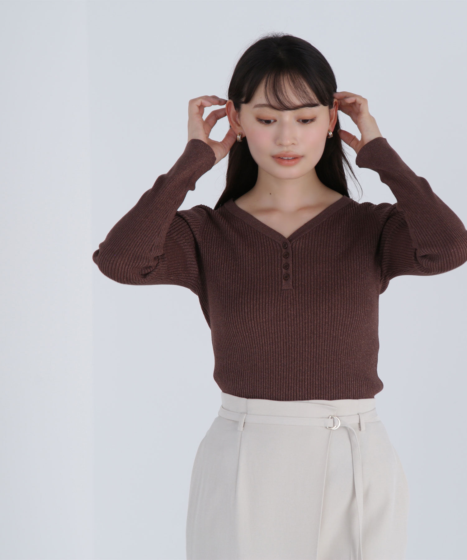  「フロントボタンラメリブニット」|ニット・セーター|