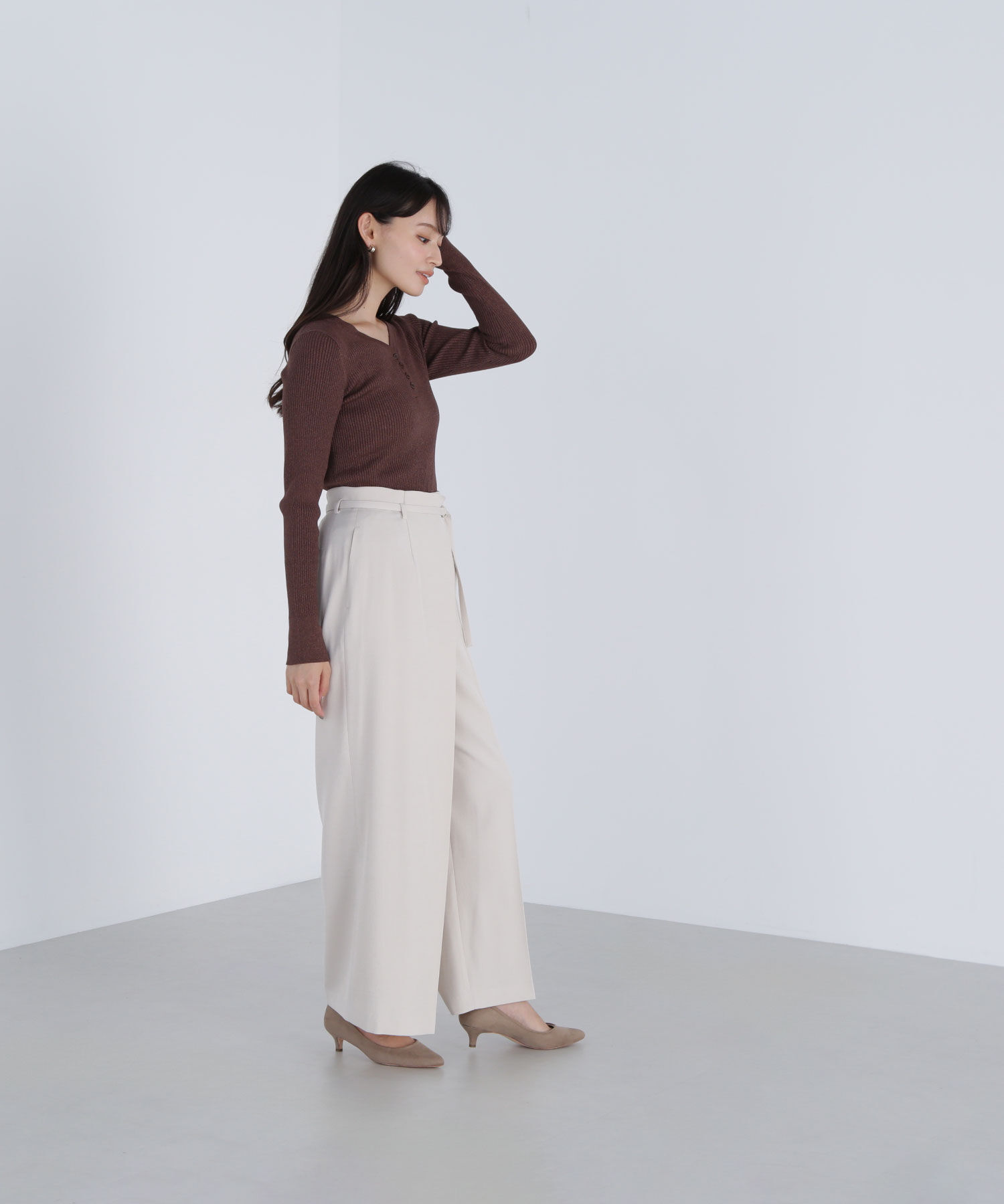  「フロントボタンラメリブニット」|ニット・セーター|