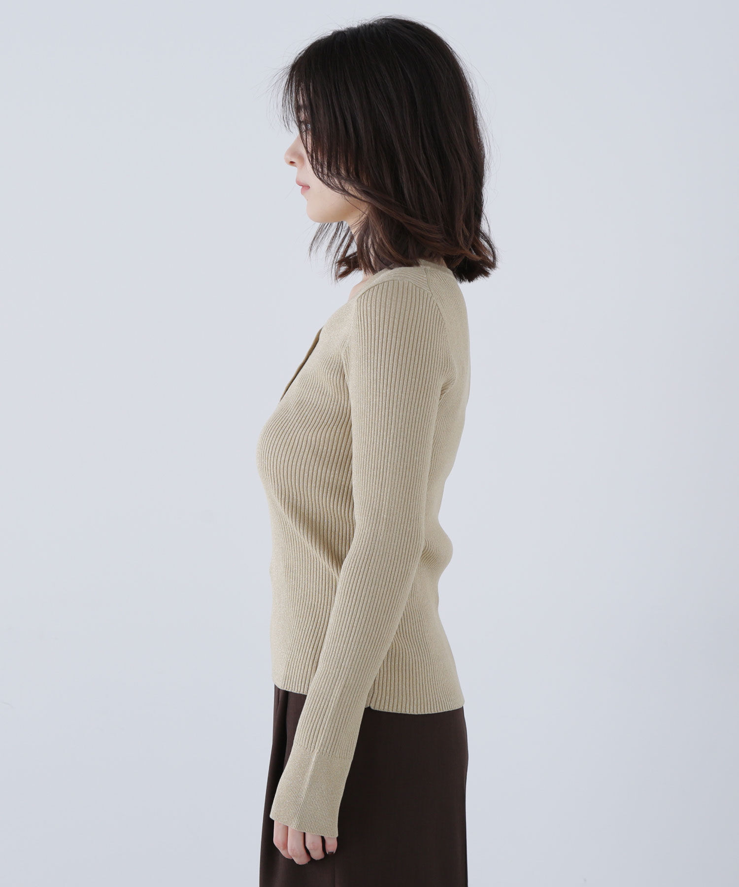  「フロントボタンラメリブニット」|ニット・セーター|