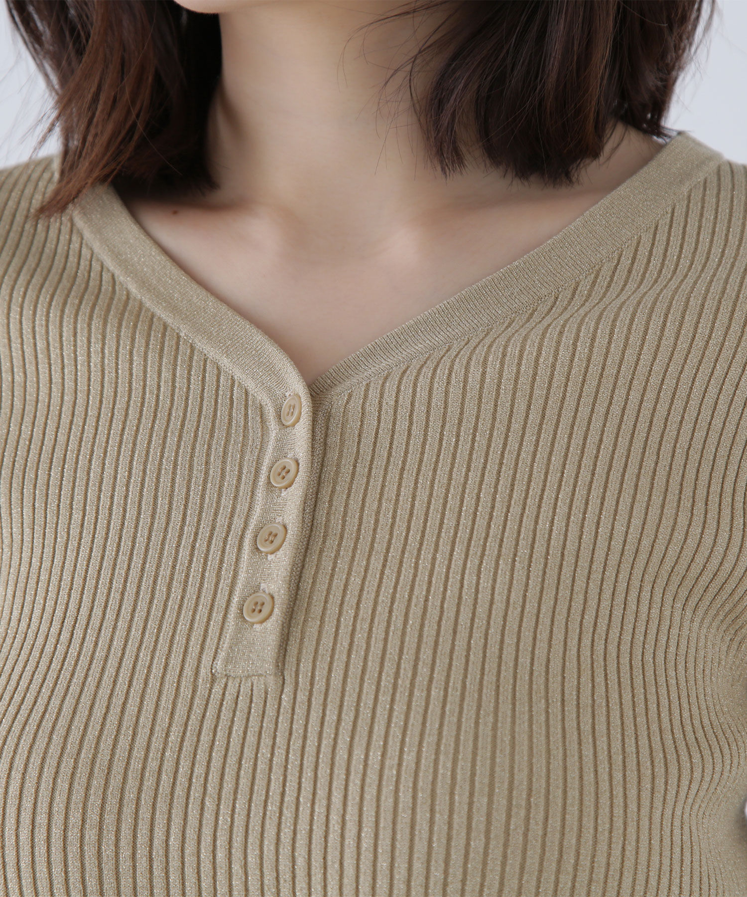  「フロントボタンラメリブニット」|ニット・セーター|