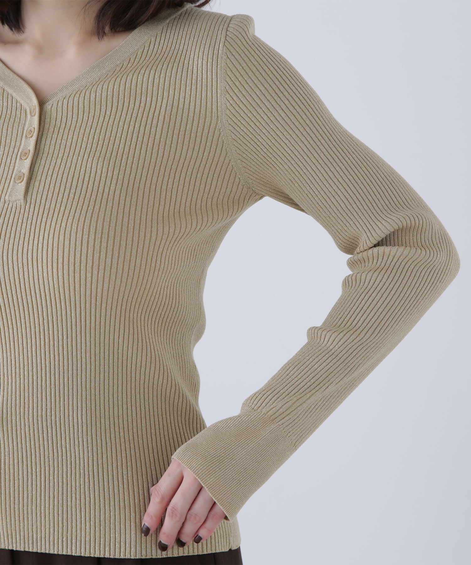  「フロントボタンラメリブニット」|ニット・セーター|