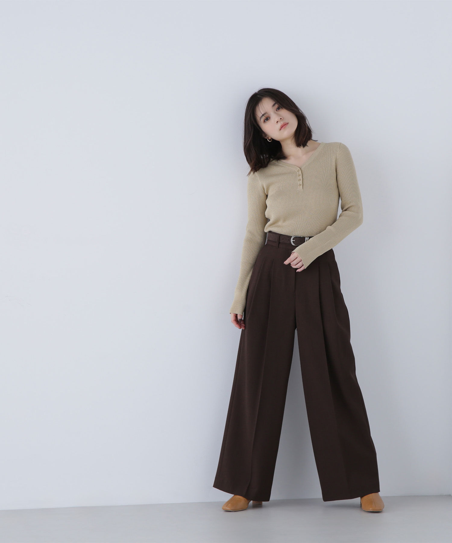  「フロントボタンラメリブニット」|ニット・セーター|