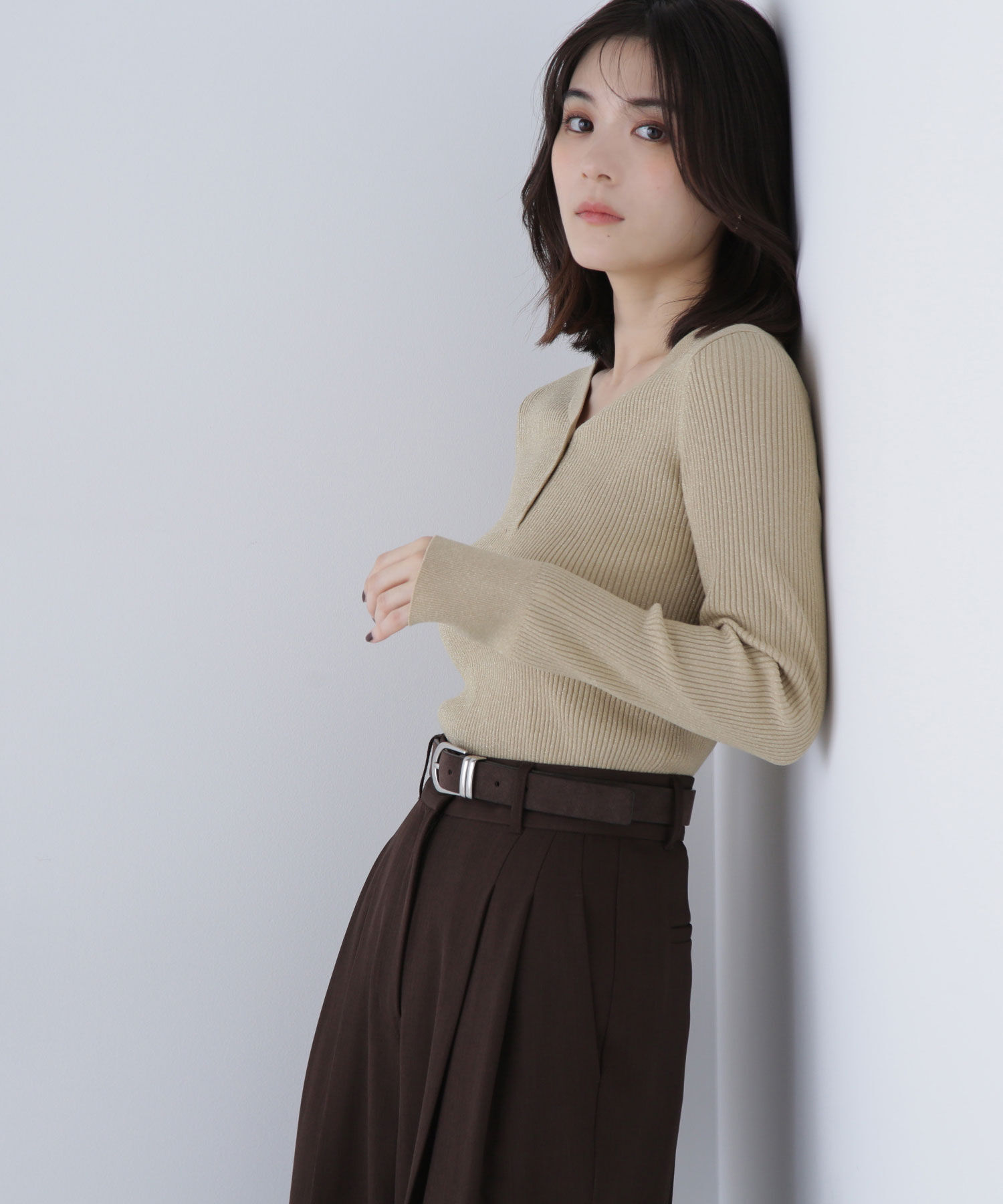  「フロントボタンラメリブニット」|ニット・セーター|