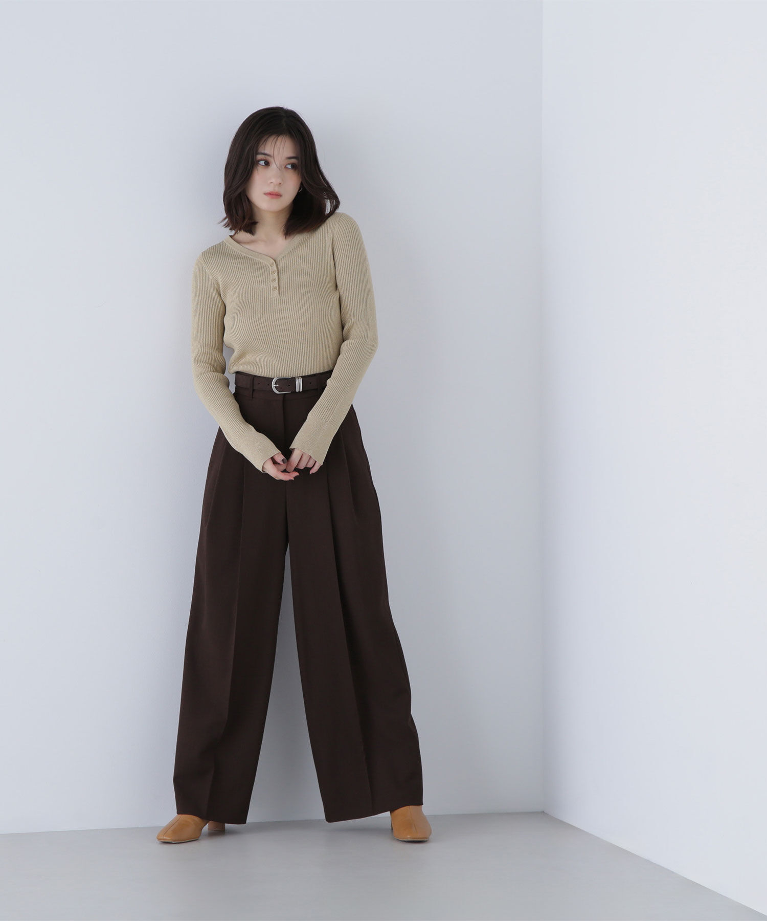  「フロントボタンラメリブニット」|ニット・セーター|